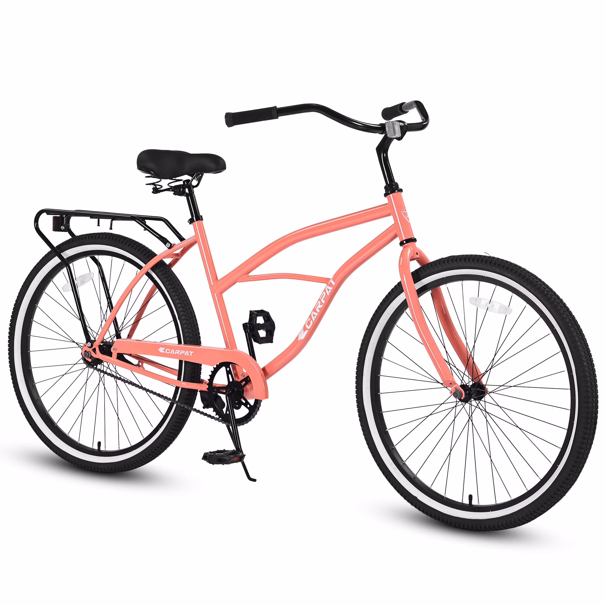 Ambifirner Women 's Cruiser Bike Under 200$ , 26 inch Commuter Bicycle for Adult Single-Speed/High-Carbon Steel/ Rear Fenders, Comfortable City Bikes with Rear Rack Orange