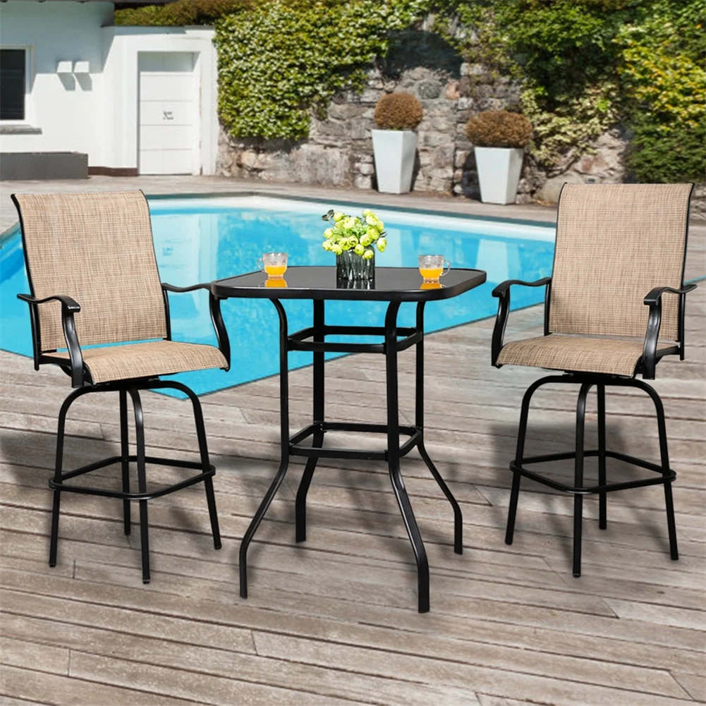 Cfowner 31 x 40 Square Multifunction Wrought Iron & Glass Patio Bar Table, Black