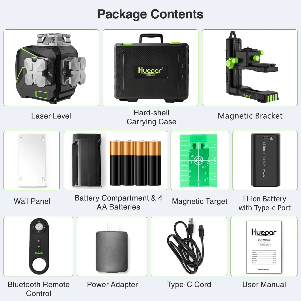 4D 16 Lines Self-Leveling Laser Level, 200Ft Green Beam 4 x 360° Cross Line Laser Level Tools with LCD Screen, Bluetooth and Magnetic Bracket