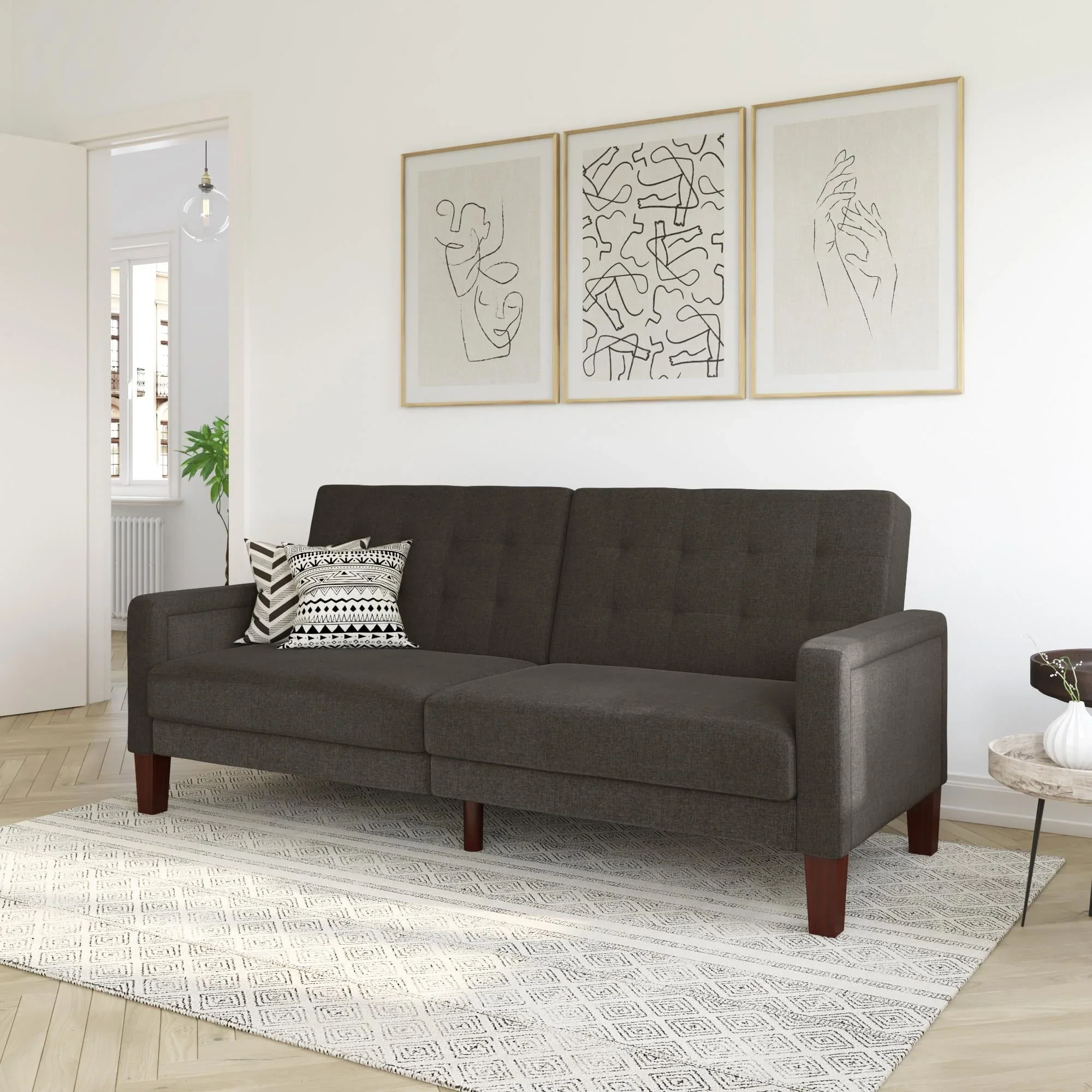 Better Homes & Gardens Porter Fabric Tufted Futon, Gray Linen