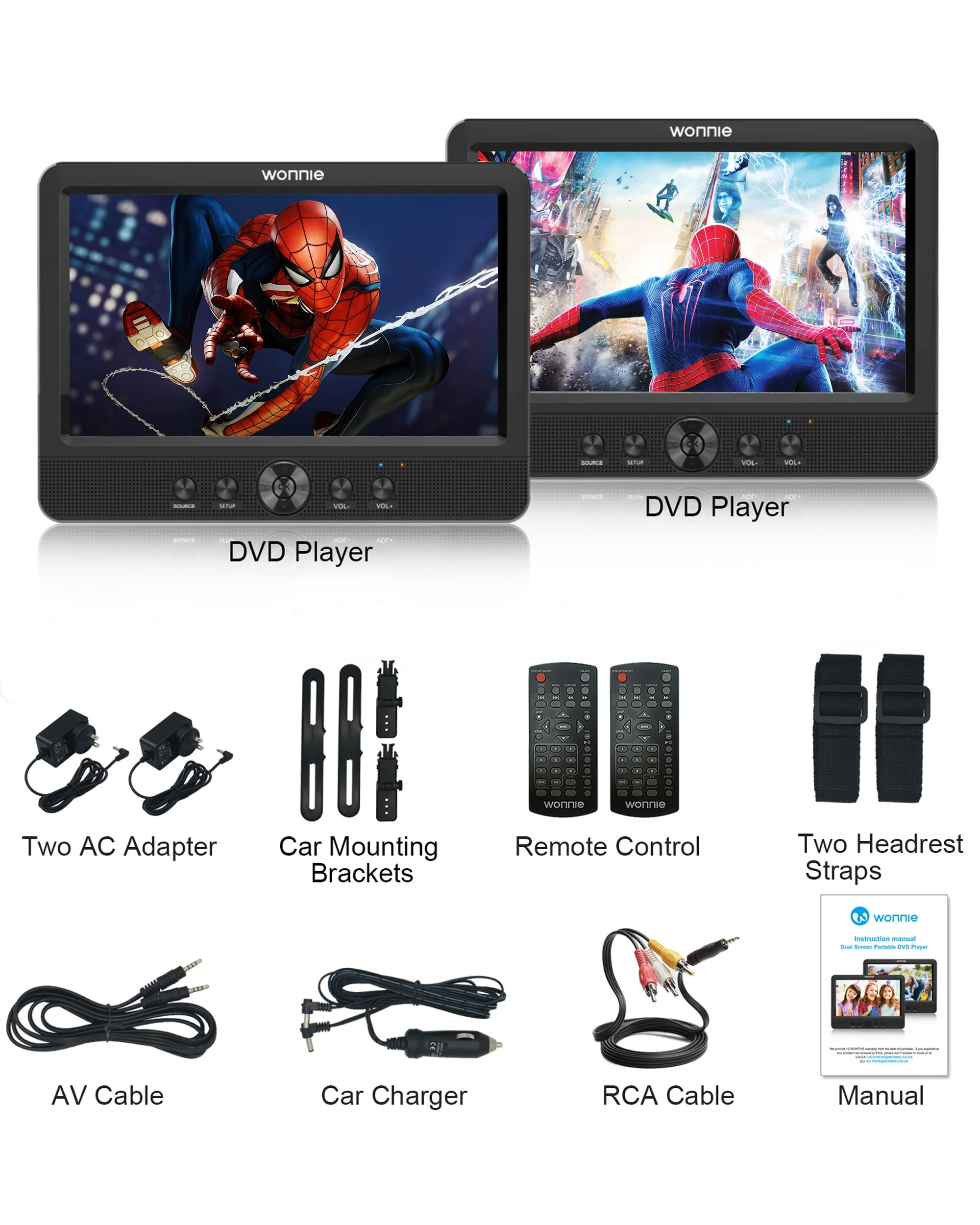 WONNIE Portable 10.5 Two Car DVD Players