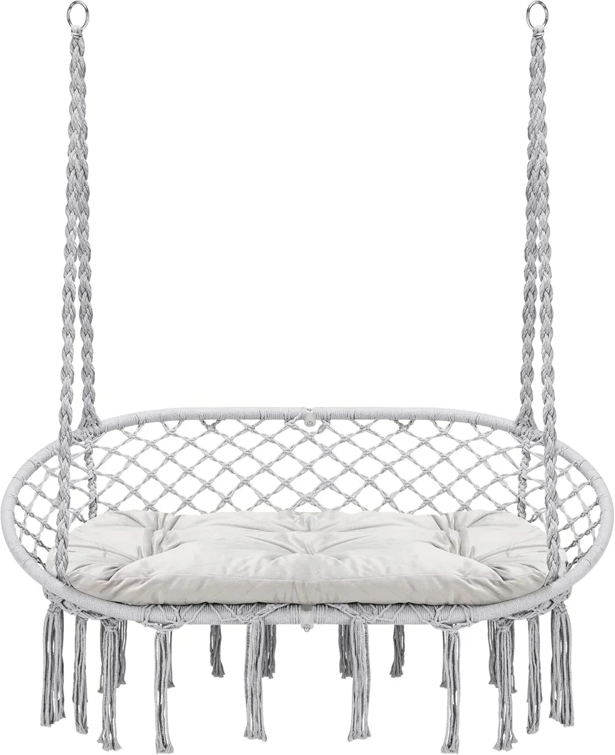 Hammock Chair Macrame Hanging Swing with Cushion,hanging Cotton Ropes, Metal Frame, 450 lbs Capacity Indoor Outdoor, Patio, Balcony,…