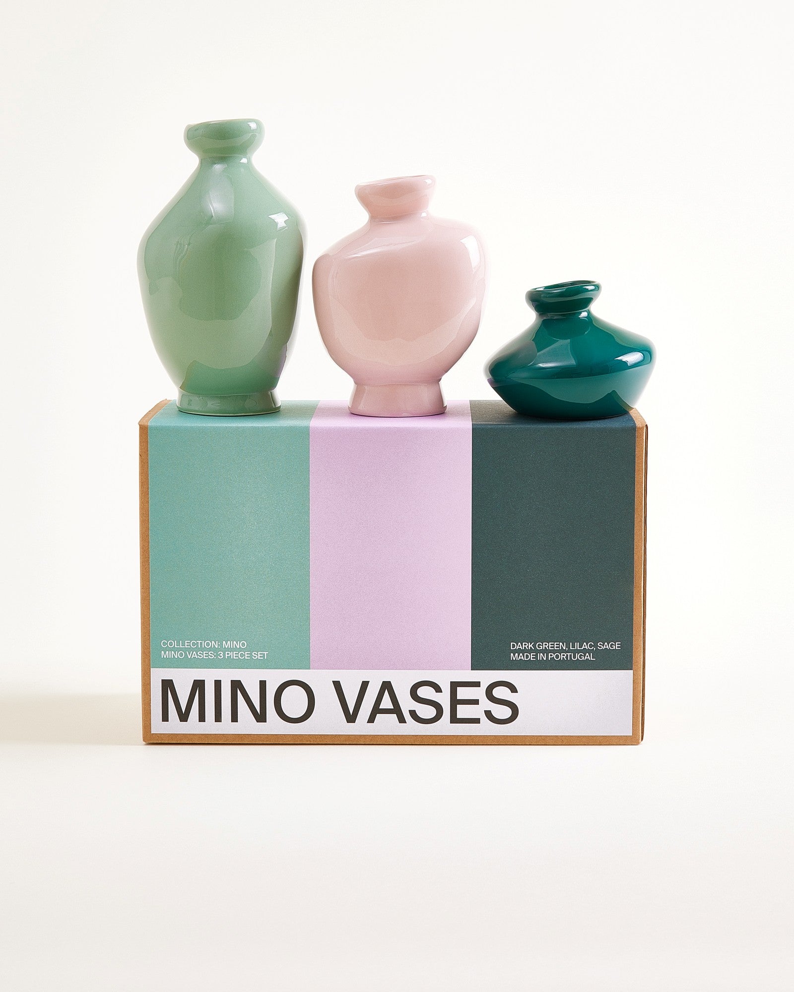 MINO - VASE S SET OF 3 DARK GREEN PURPLE SAGE