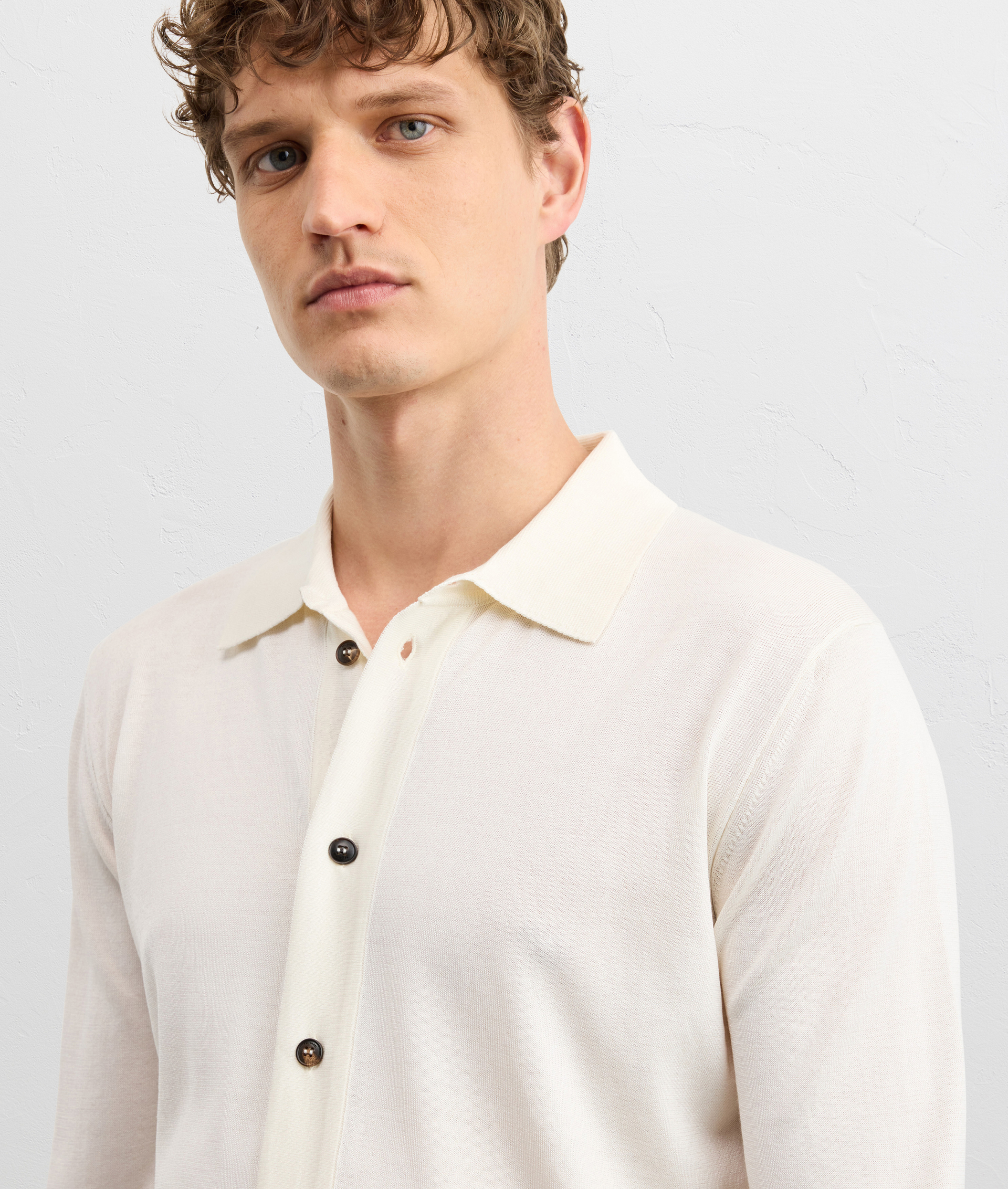 WHITE SILK AND COTTON KNITTED SHIRT