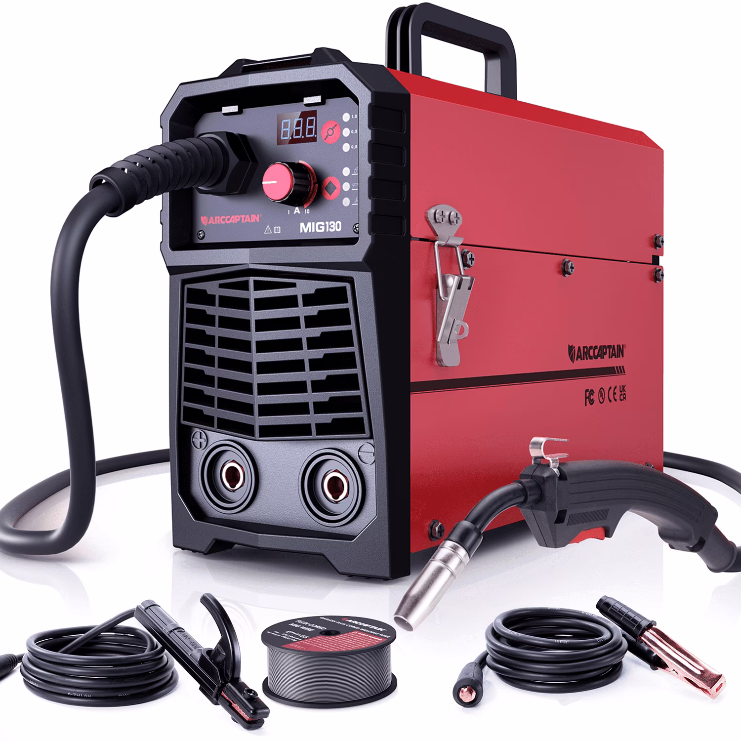 3 in 1 MIG Welder Machine, Synergetic 130A Flux Core Wire Feed Welder 110V, MMA/ MIG/ Lift TIG, Portable Welding Machine(MIG130 AC)