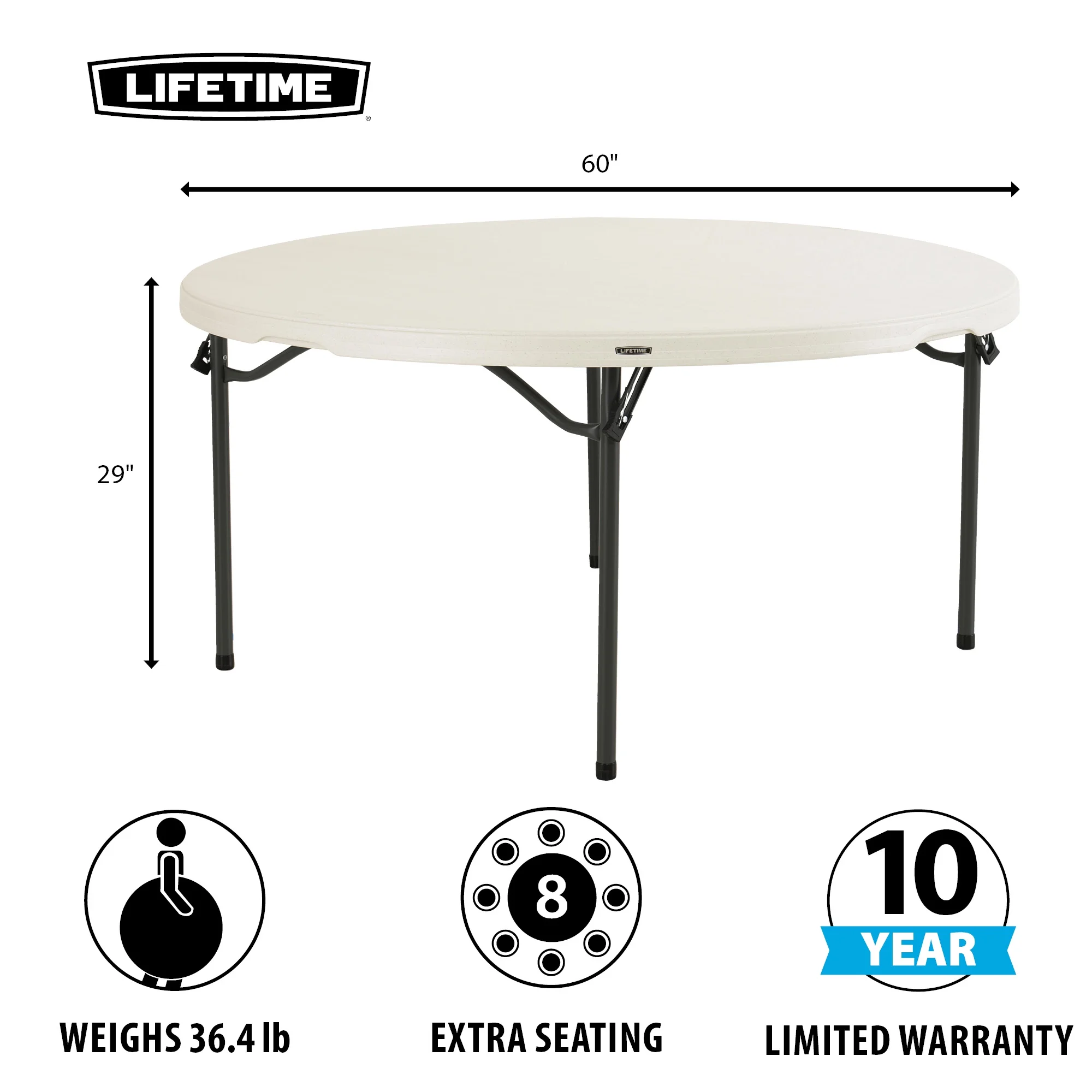 60 inch Round Folding Table, Indoor/Outdoor Commercial Grade, Almond (280435)(Almond / Bronze) - Image 2