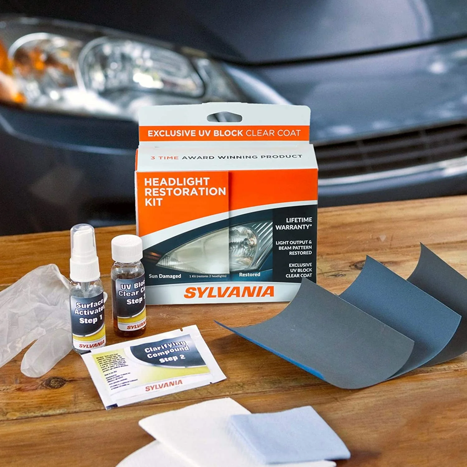 Sylvania HRK.BX Automotive Car Headlight Lens Restoration Kit Detailing Supplies