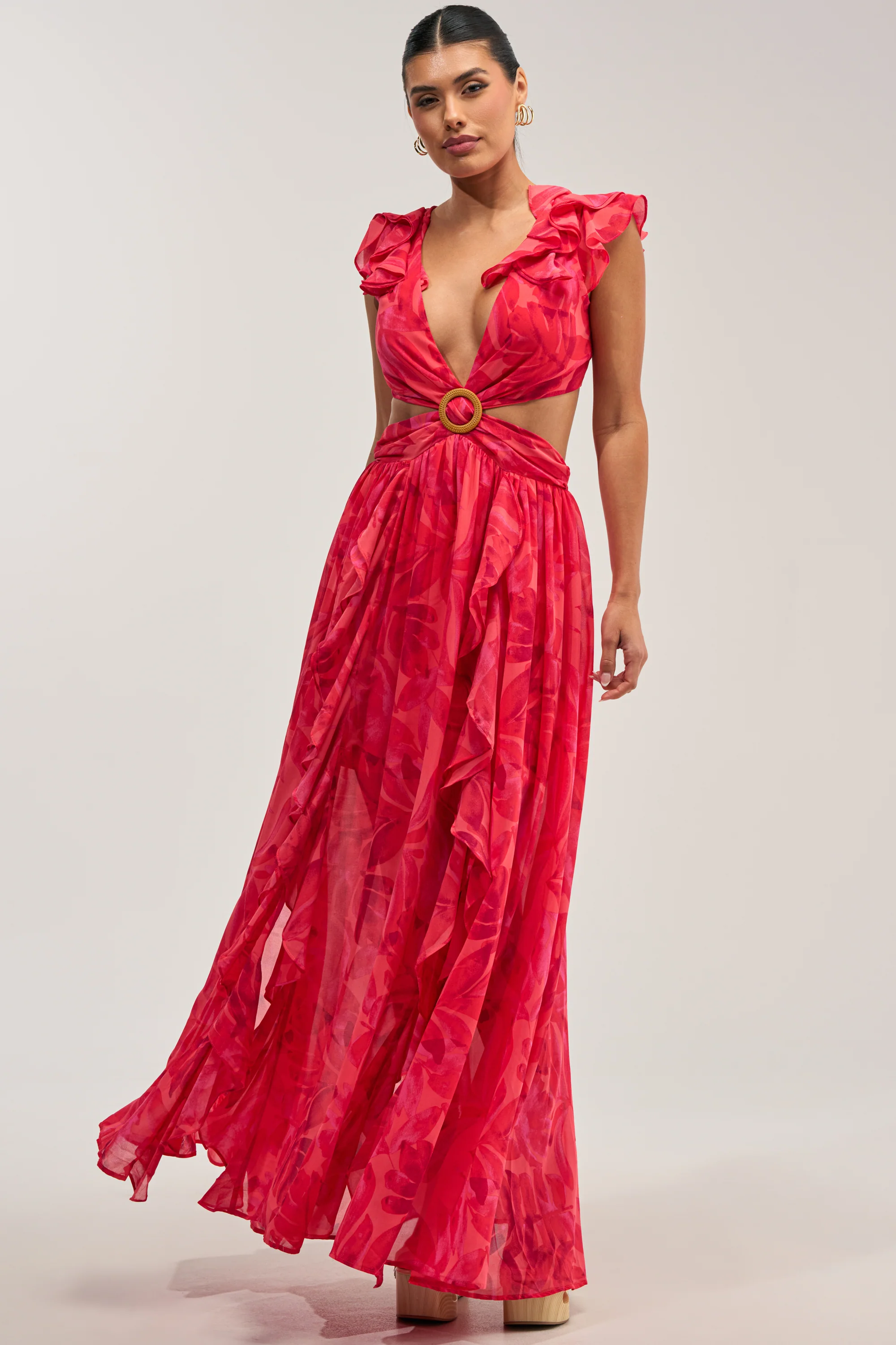 FIRST CLASS FLORAL RUFFLE MAXI DRESS - Akira Store