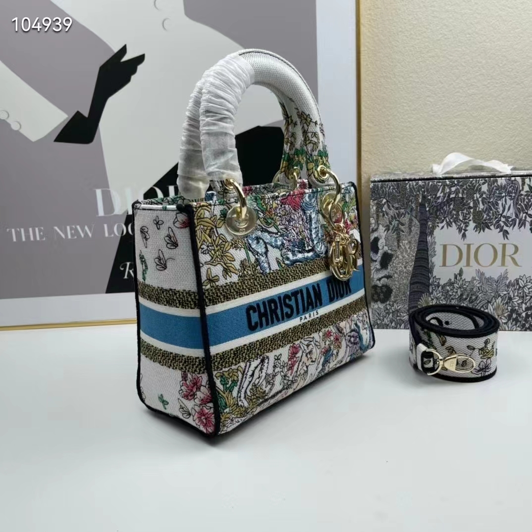CD Women CD Medium Lady D-Lite Bag Latte Multicolor D-Constellation Embroidery