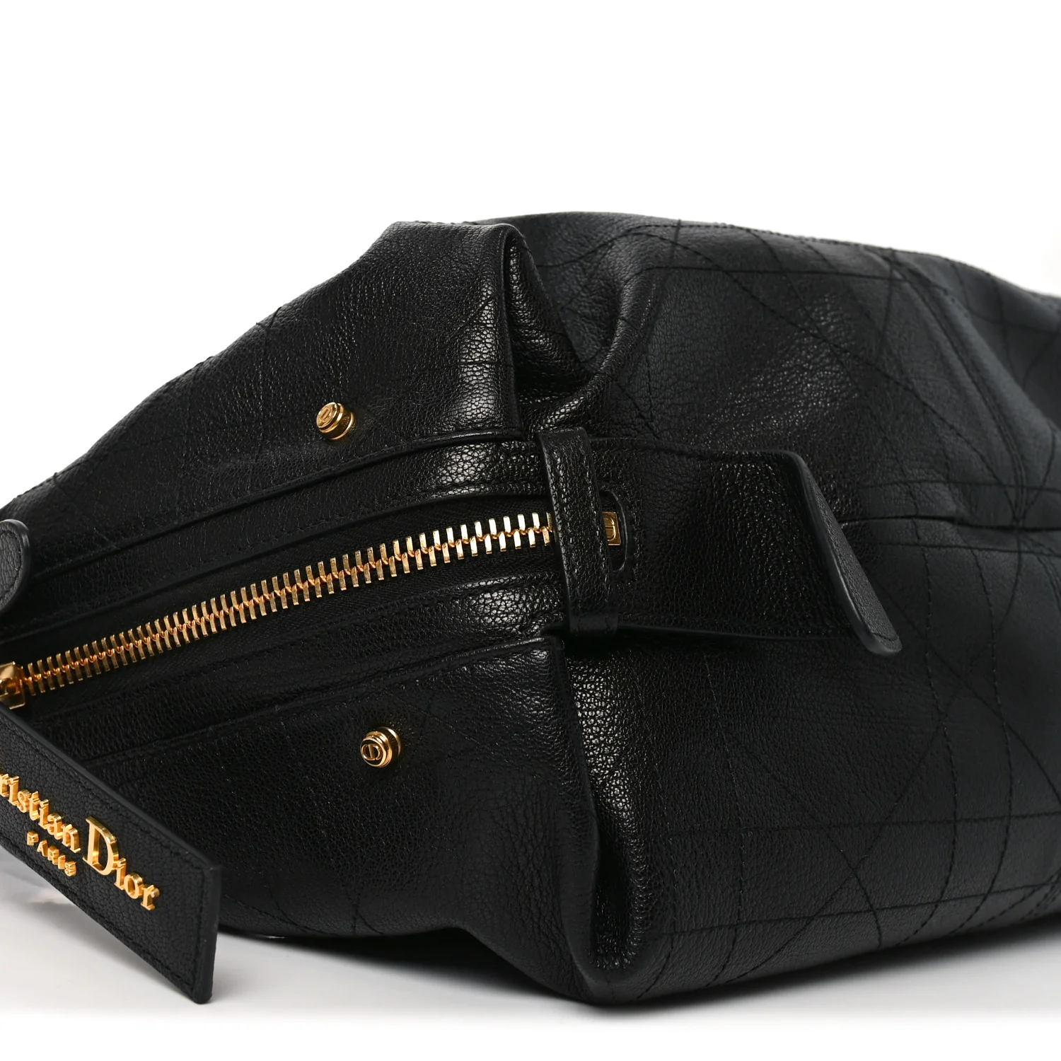 Shiny Grained Calfskin Macrocannage Medium D-Journey Bag Black