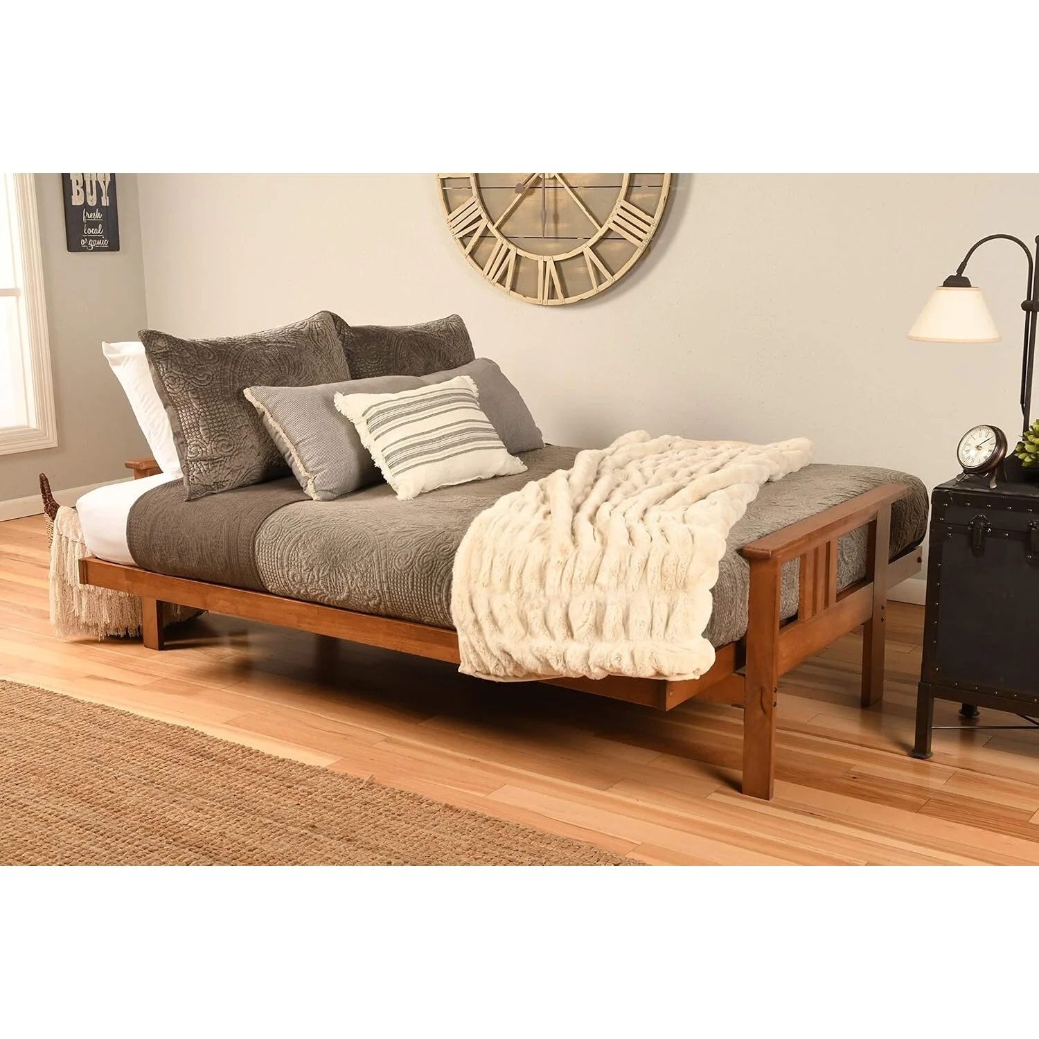 African Artifacts Full Size Futon Frame Set with Mattress, Easily Converts to Bed, Versatile Design Futon Frame for All Spaces, 33"H x 79"L x 37"D-Color:Linen Charcoal,Size:Barbados(Barbados/Linen Charcoal) - Image 6