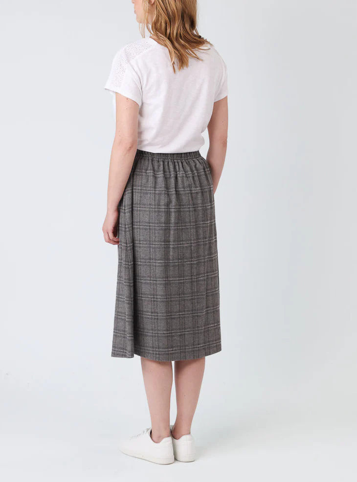 Jupe midi femme à carreaux gris