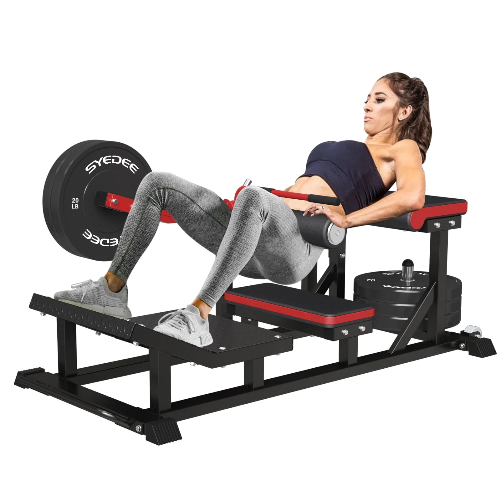Syedee Glute Bridge Machine, Heavy Duty Plate - Loaded Hip Thrust Machine, Glute Drive Machine for Glute Muscles Shaping(Red)