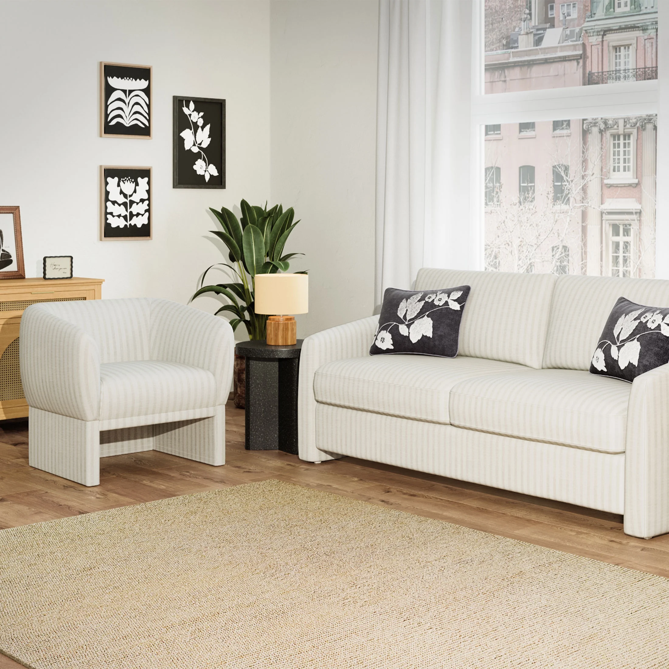 Beautiful Small Space Accent Chair, Beige and White Linen - Image 5