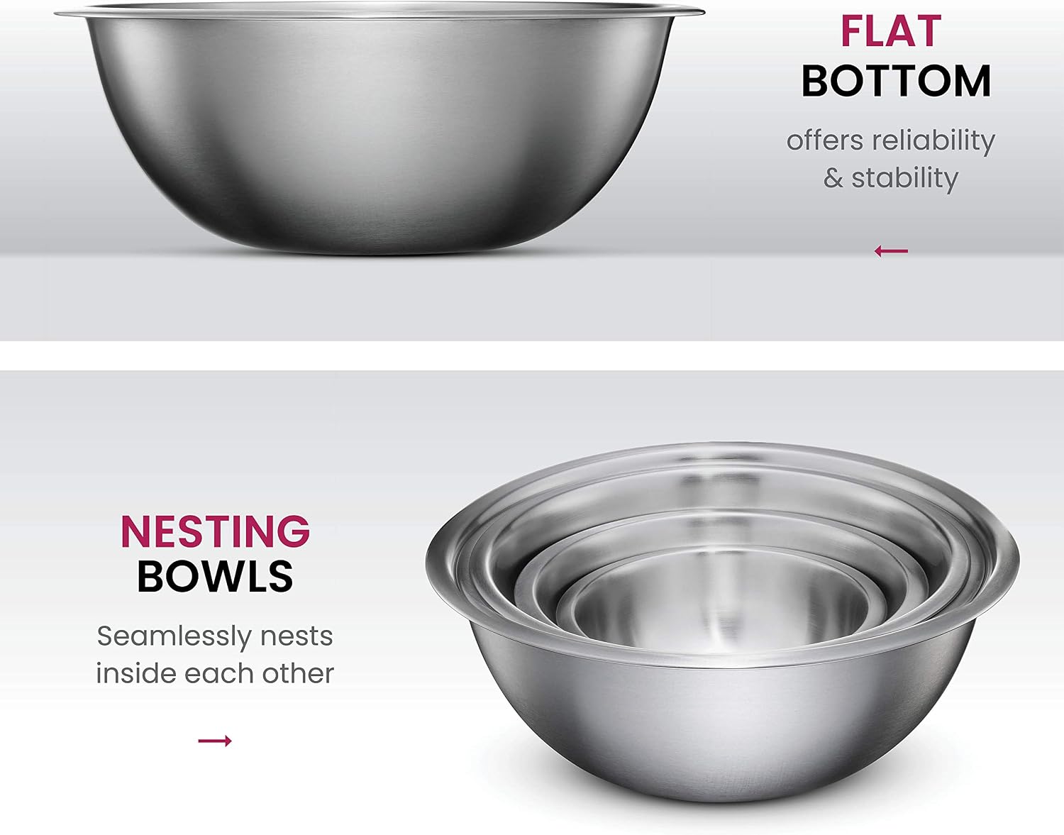 FineDine Stainless Steel Mixing Bowls Set, 6-Piece Metal Bowls