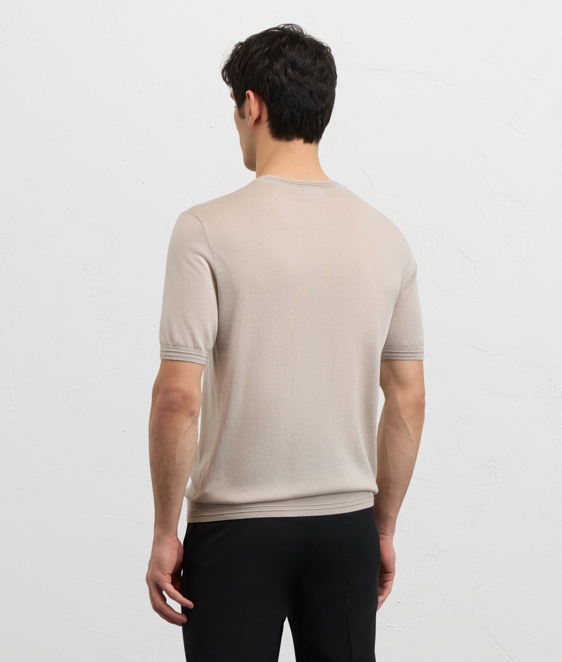 LIGHT GREY LYOCELL COTTON AND SILK JERSEY KNIT T SHIRT