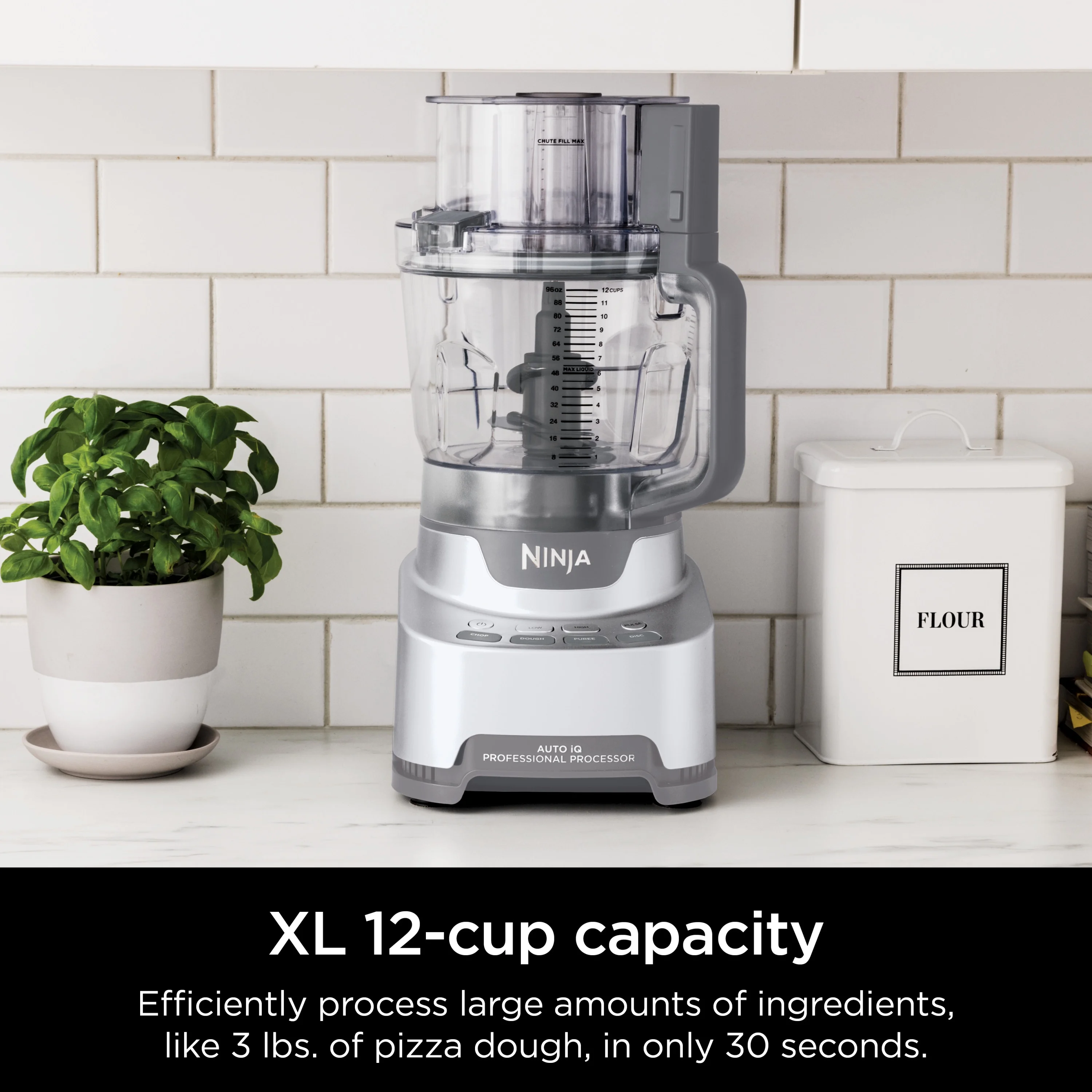 4-in-1 12 Cup Food Processor, 1000 Watts, XL Capacity, 4 Auto-iQ Programs, Chop, Puree, Dough, Disc, NF700 Silver - Image 3