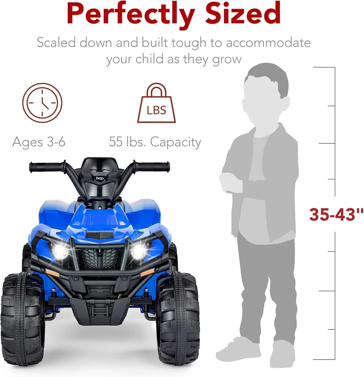 Quad électrique 12 V pour enfants Best Choice Products, véhicule tout-terrain à 4 roues avec audio Bluetooth, vitesse maximale de 3,9 km/h, pneus à crampons, phares LED et radio.
