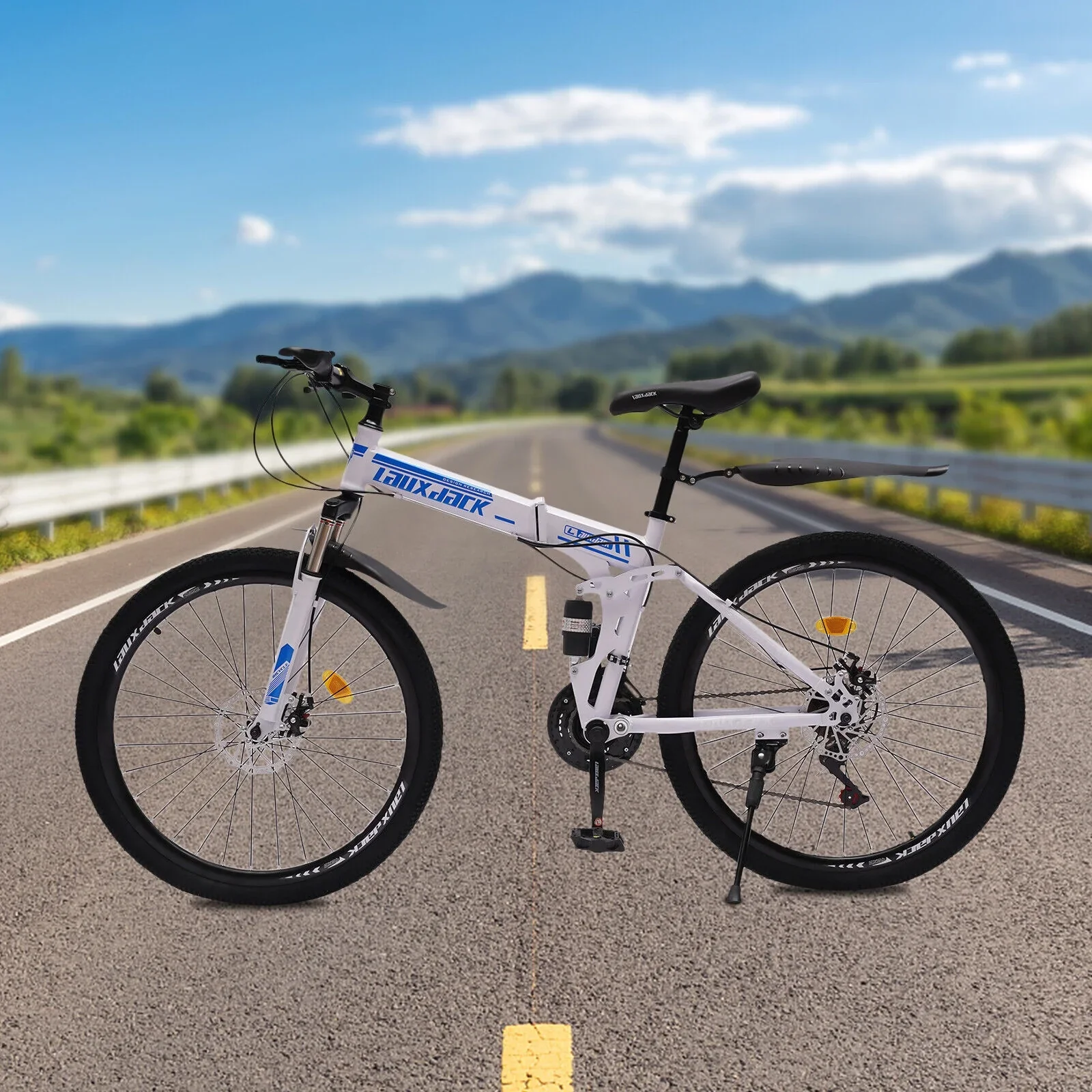 26 Folding Mountain Bike with Cup Holder, 220.46lbs Load Capacity, 21-Speed Dual Disc Brake Bike for Adult