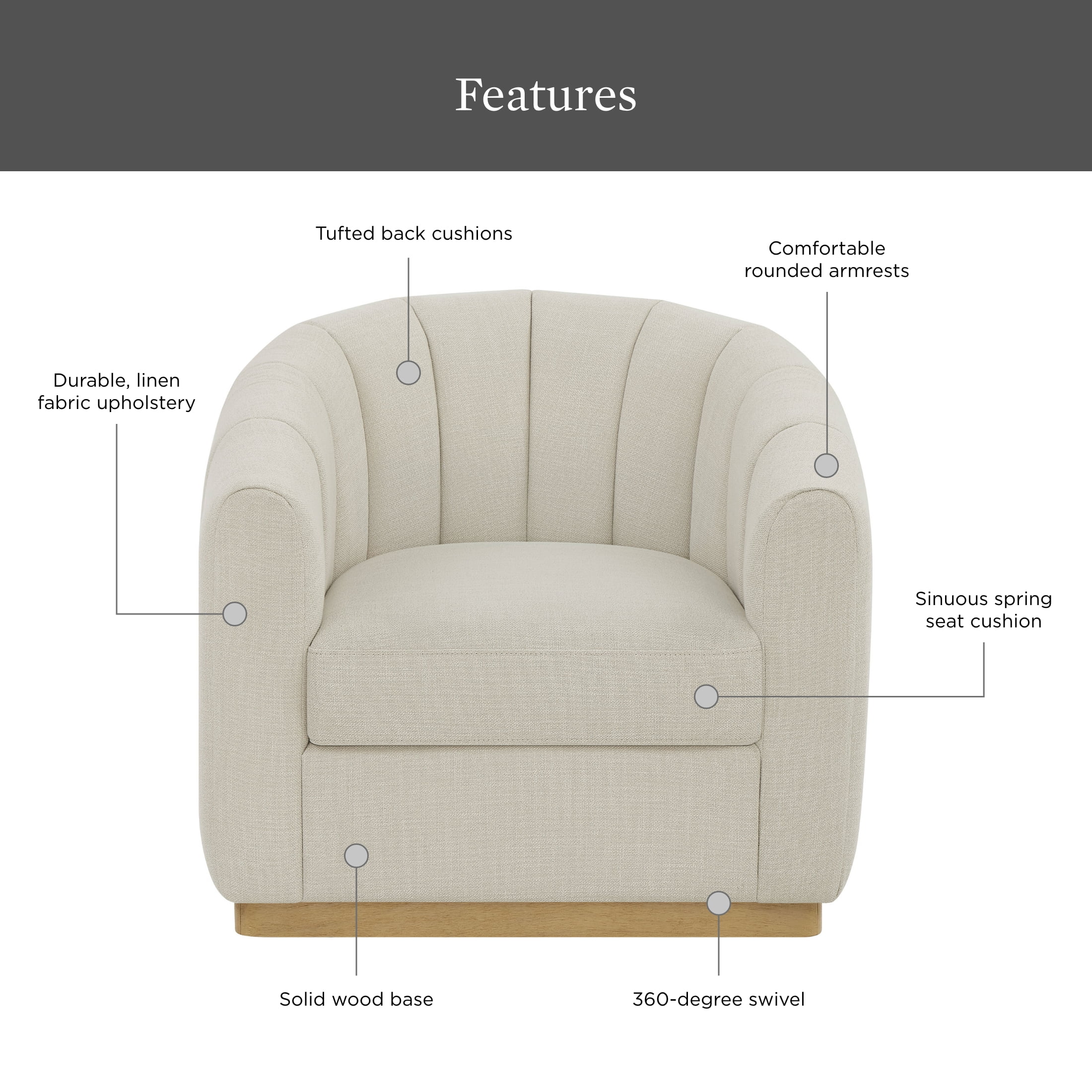 Lillian Accent Swivel Chair, Cream Linen(Cream Linen) - Image 2