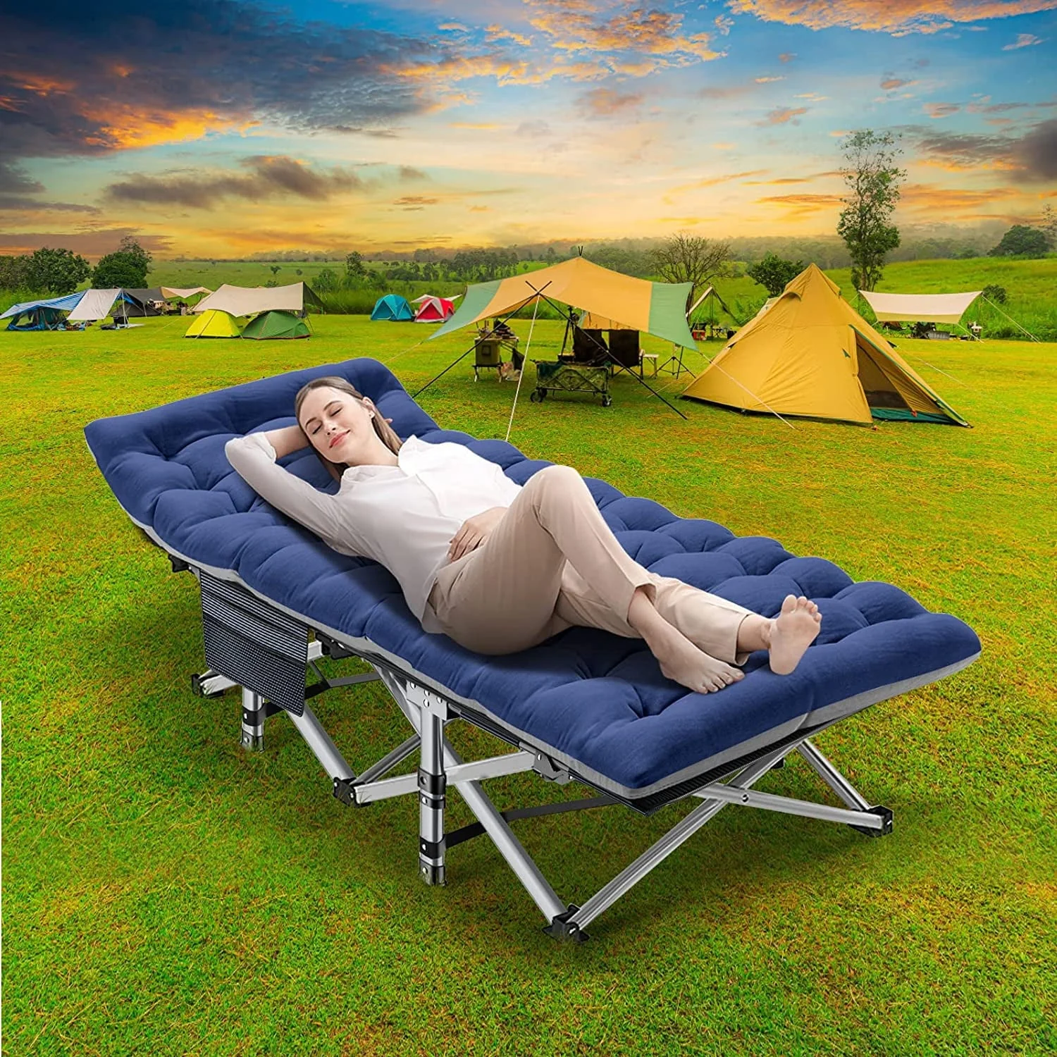 2 Pack Folding Bed Cot with 3.3 Inch 2 Sided Mattress, 75"* 28" Folding Camping Cots with Carry Bag, Portable Sleeping Cot Guest Bed - Image 8