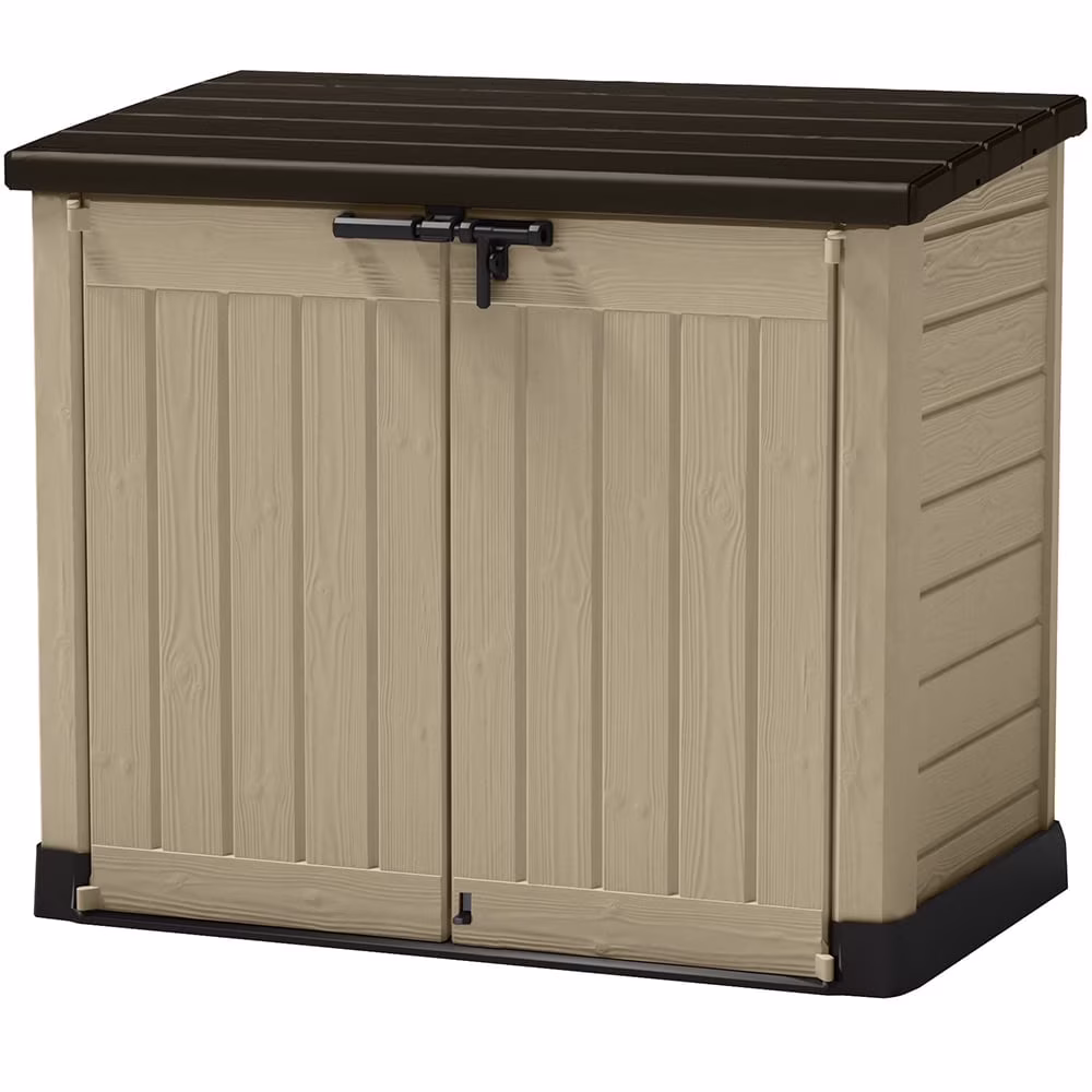 Keter Store It Out MAX Horizontal Durable Resin Outdoor Storage Shed with Heavy Duty Floor and Locking Latch and Double Doors, Beige