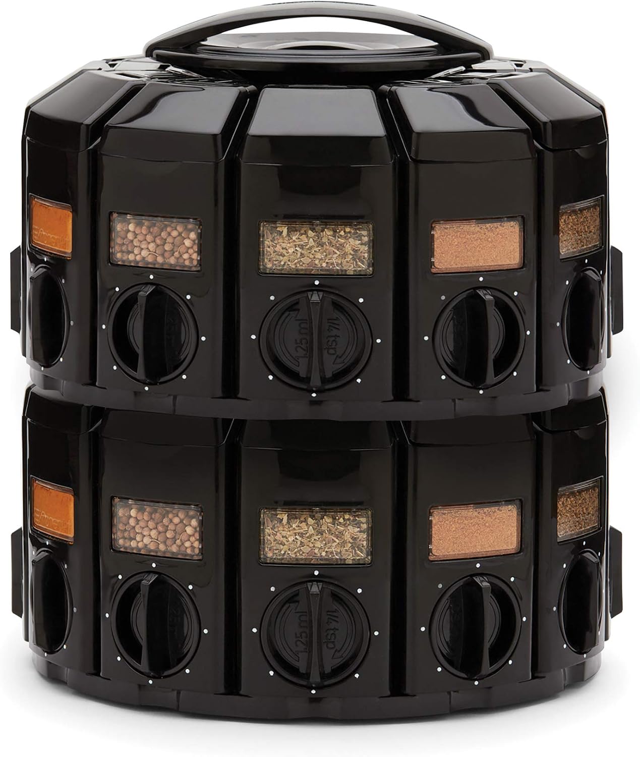 Kitchen Art Spice Rack Select-A-Spice Auto-Measure Carousel 12 Compartments Black 8.75 x 8.75 x 6 inches