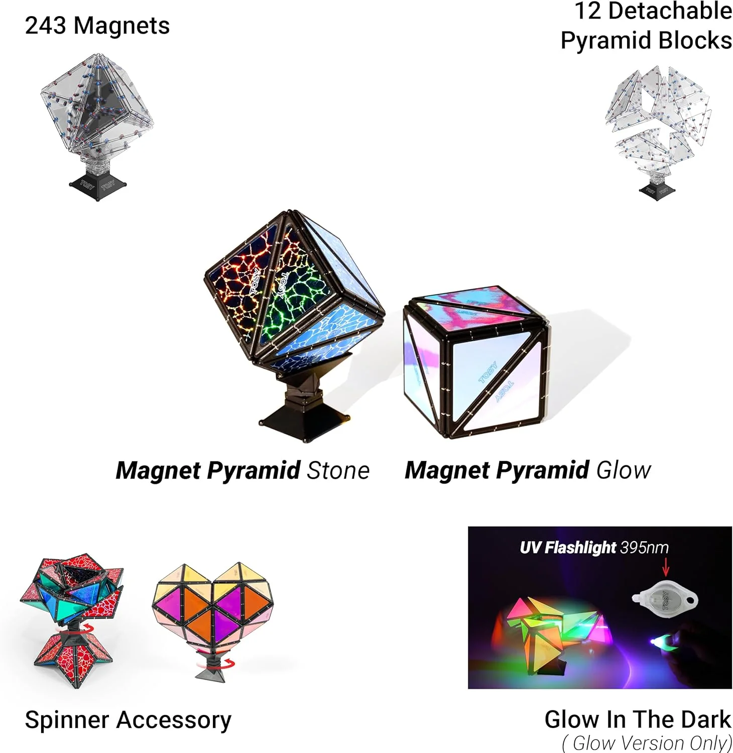 Magnetic Pyramid Puzzle: 14-Piece STEM Toy with 243 Magnets, 1 Billion Shapes