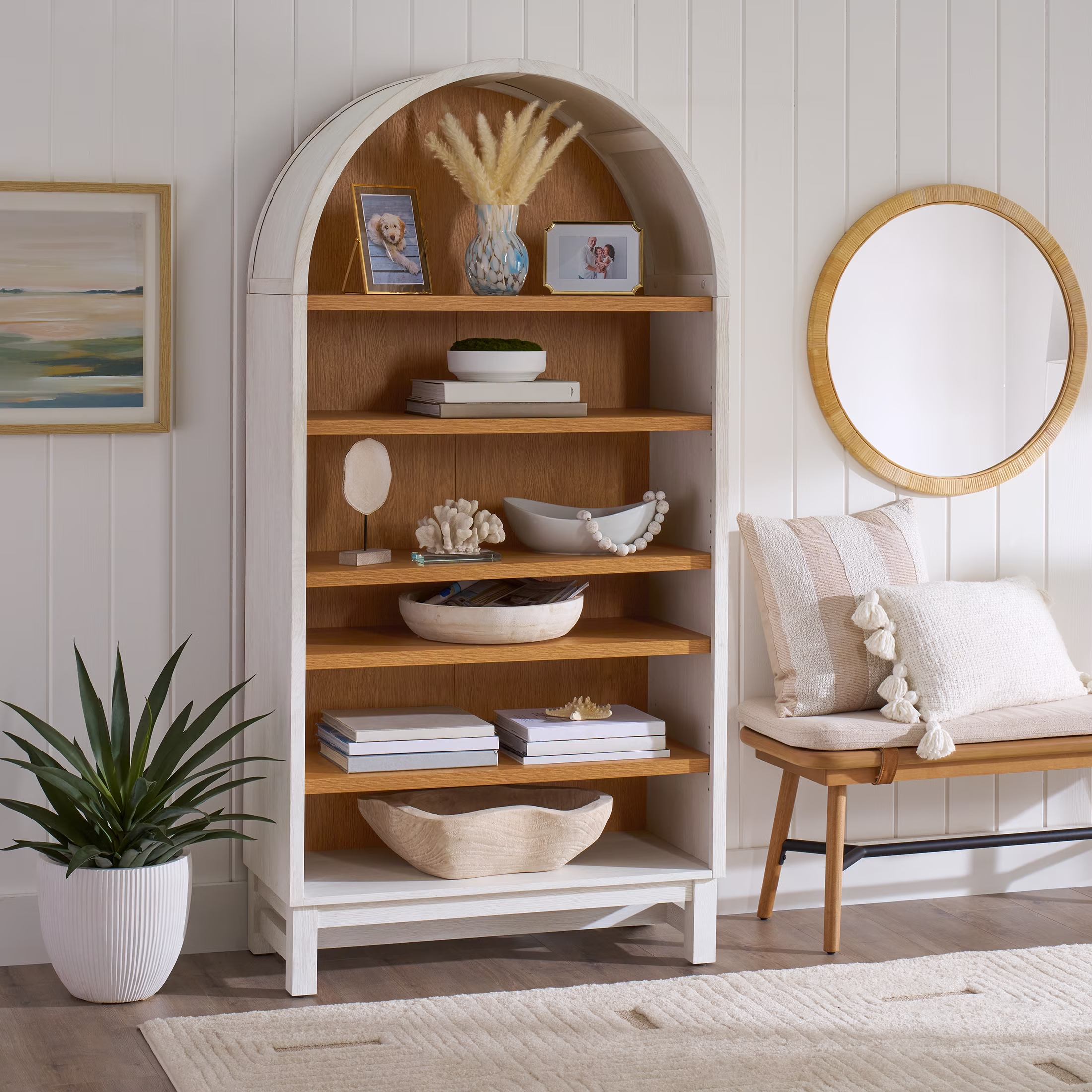 Better Homes & Gardens Juliet Open Arch Bookcase, Rich Black and Light Honey