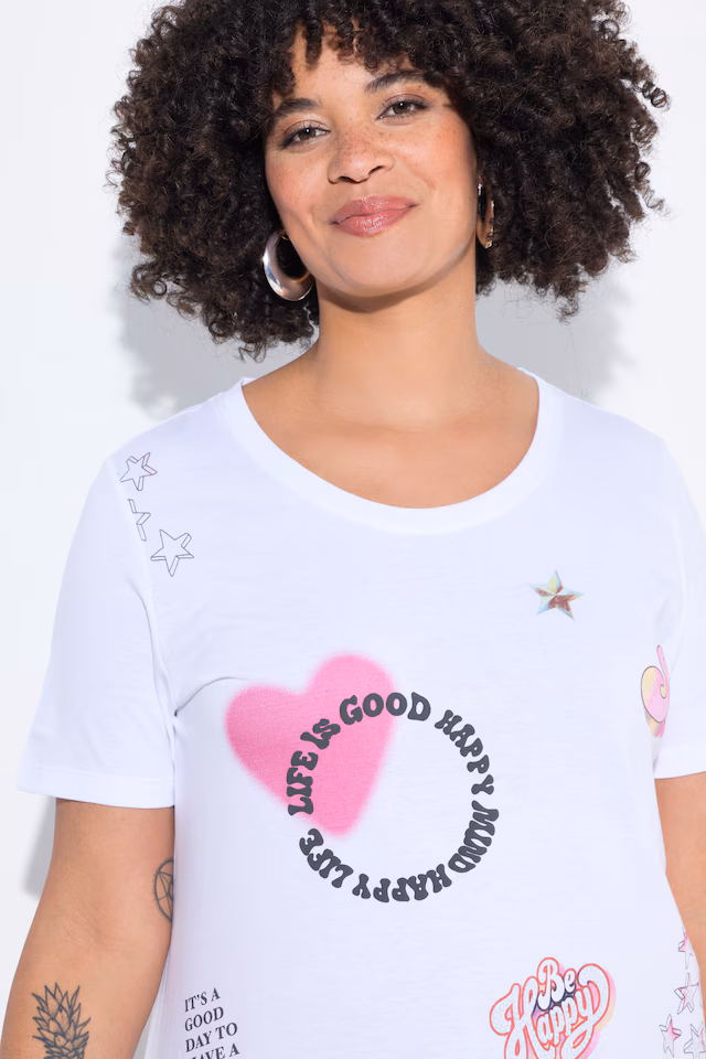 T-shirt, regular fit, 3D motif, neon stitching