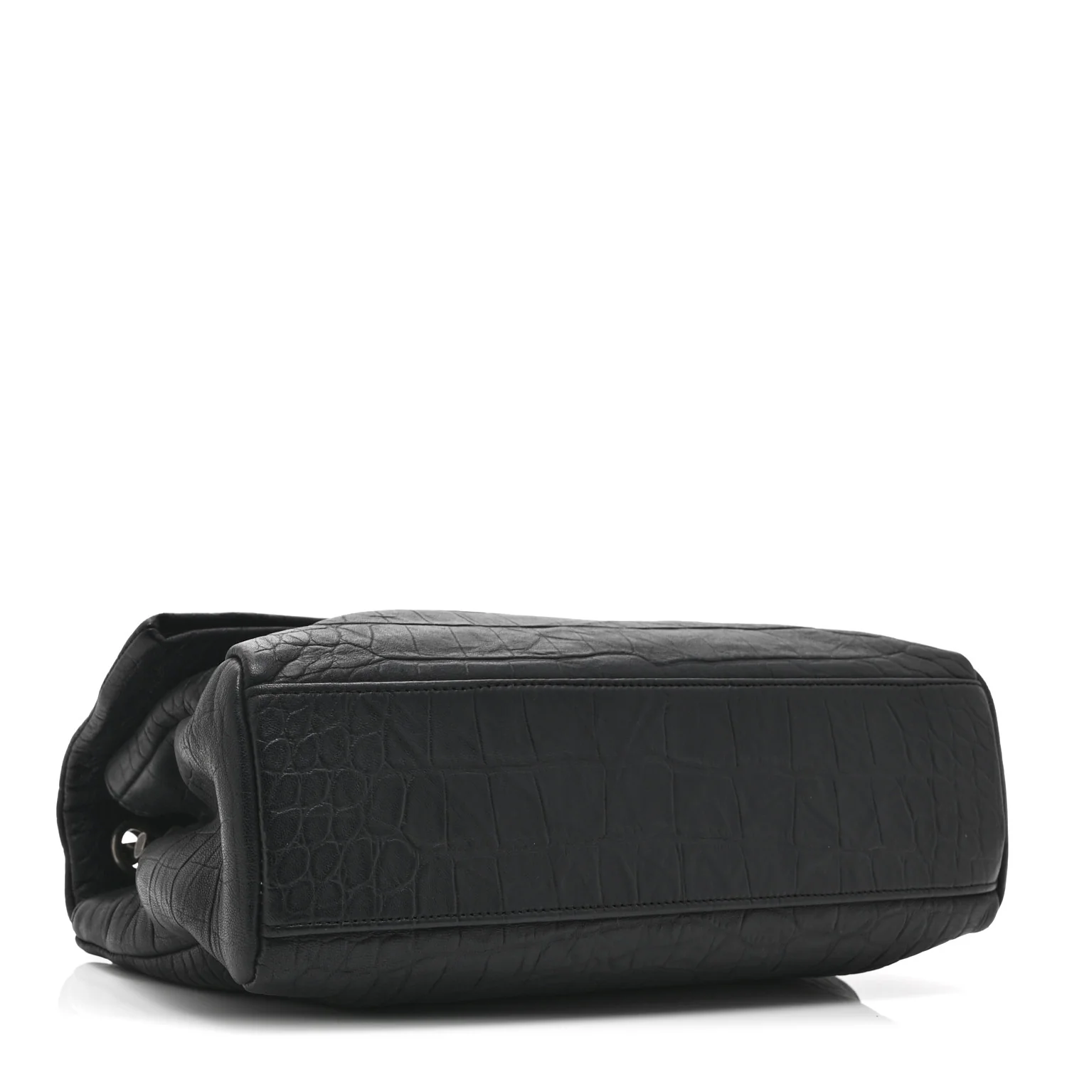 Calfskin Crocodile Embossed Medium West Hollywood Monogram Fold-Over Black