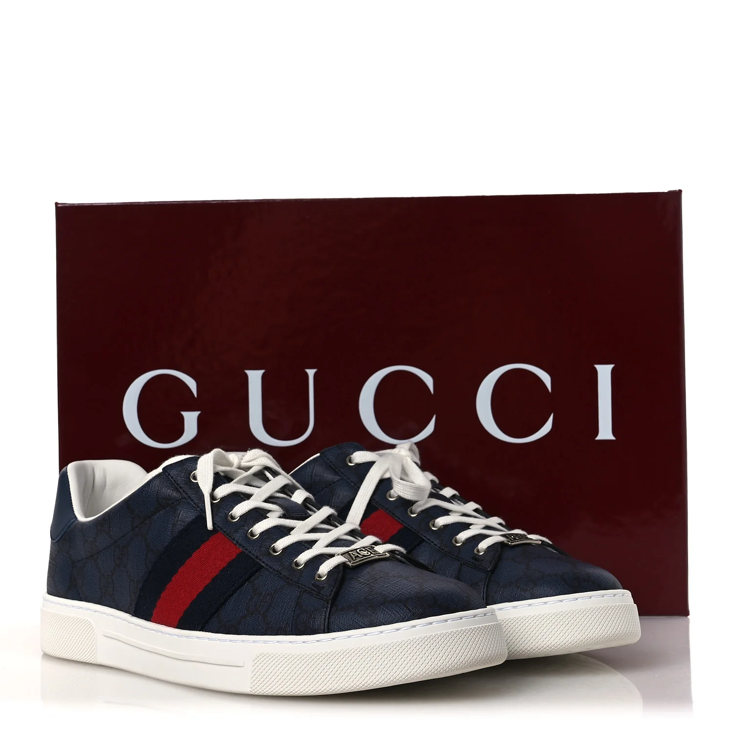 GG Supreme Monogram Web Mens New Ace Sneakers 9.5 Dark Blue