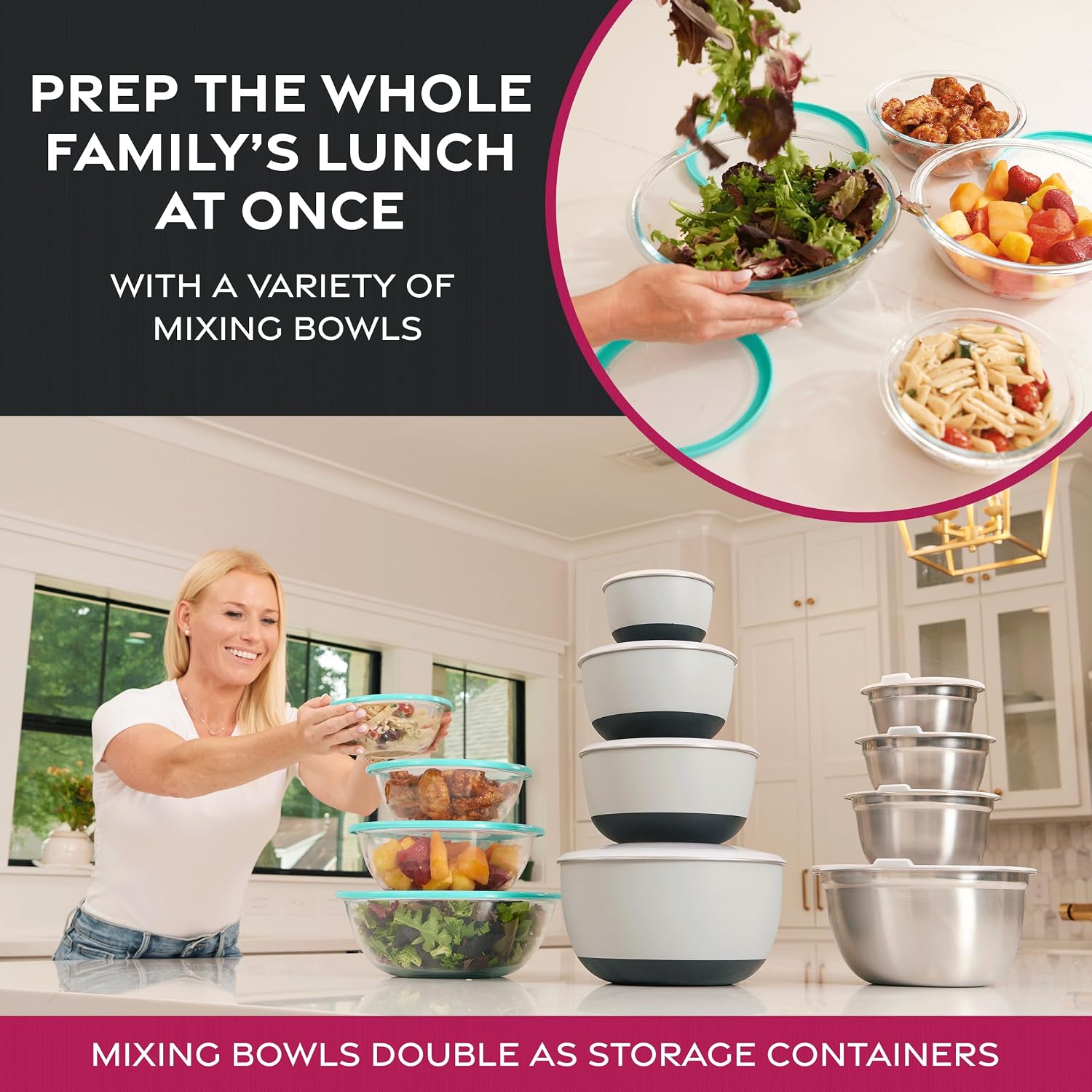 FineDine Stainless Steel Mixing Bowls Set, 6-Piece Metal Bowls
