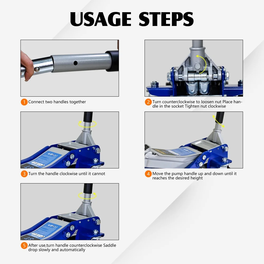 Low-Position Steel Vehicle Floor-mounted Hydraulic Jack with Dual-piston Quick-lift Pump, 3-Ton(6,600 lb.) Capacity. - Image 2