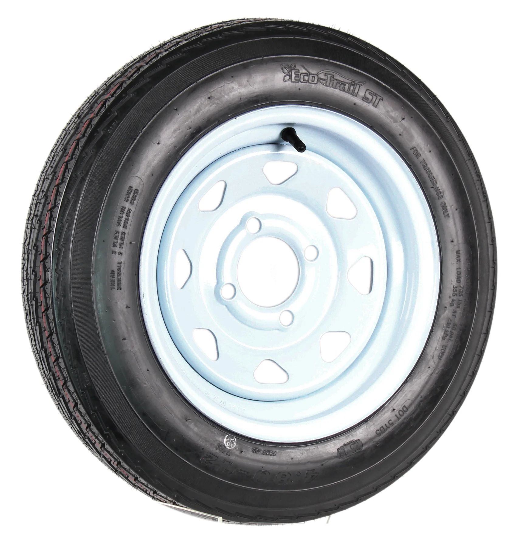 Ecustomrim 2 - Pack Trailer Tires on Rims 4.80 - 12 480 - 12 4.80 x 12 Load B 4 Lug White Wheel