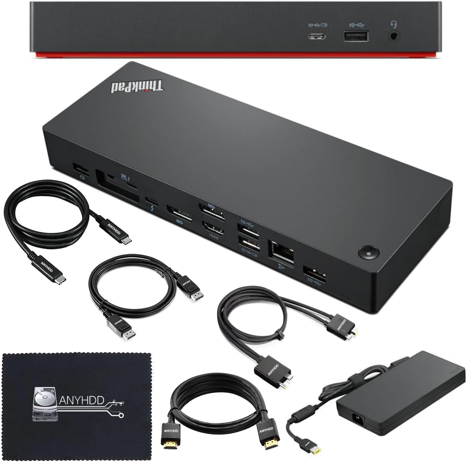 40B00300US Lenovo Docking Station USB C Bundle - 1 Year Warranty  Supports 4K Display  Thunderbolt 4 Dock with 300W Adapter  Anyhdd HDMI  DisplayPort  Thunderbolt Cables & Cloth