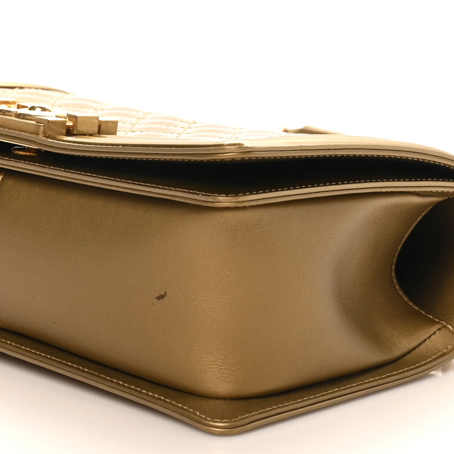 Metallic Patent Calfskin Quilted Medium Boy Flap Gold