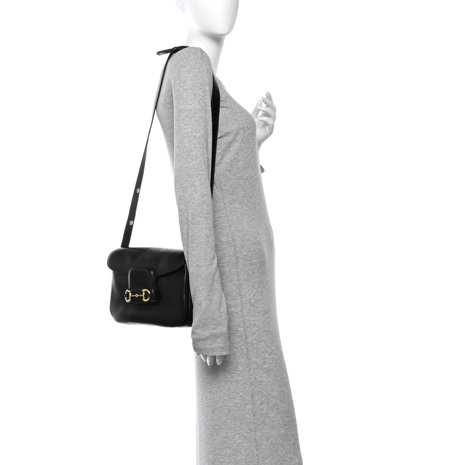 Calfskin Horsebit 1955 Aura Small Shoulder Bag Black