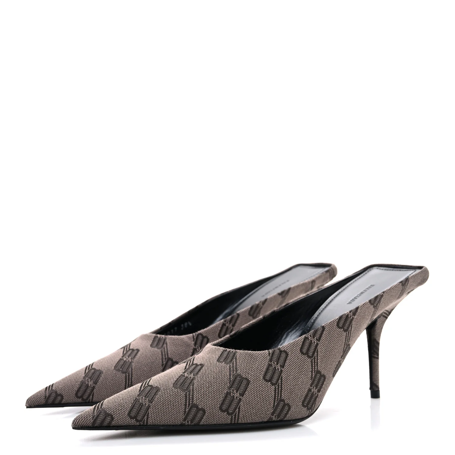 BB Monogram Square Knife 80mm Mule Pumps 38.5 Dark Mink Grey Dark Brown