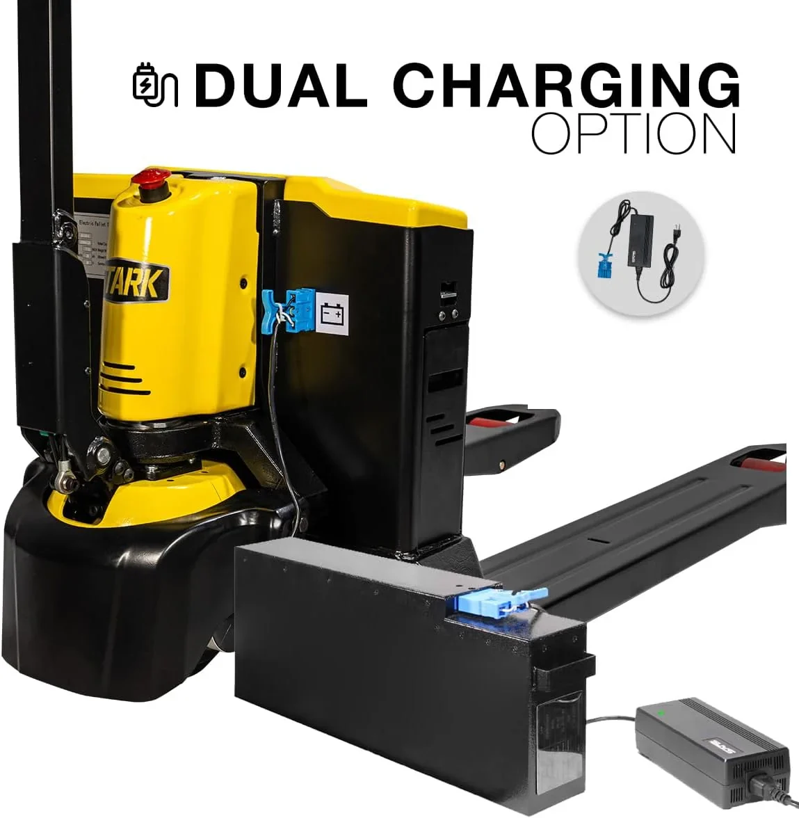 Stark USA Full Electric Pallet Jack Truck, 3300LB Capacity Motorized Pallet Lift Trucks, 48 x 27 Fork Size, Powered Lithium Battery Truck For Indoor Storage & Material Handling, Set Of 2