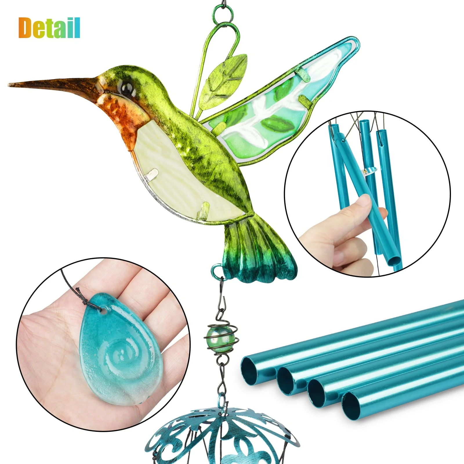 Hummingbird Wind Chimes, EEEkit Hummingbird Metal Tubes Wind Chime Bell Waterproof Wall Hanging Ornament Wind Chimes for Outdoor Indoor Gardening Yard Pathway Decoration Image 7