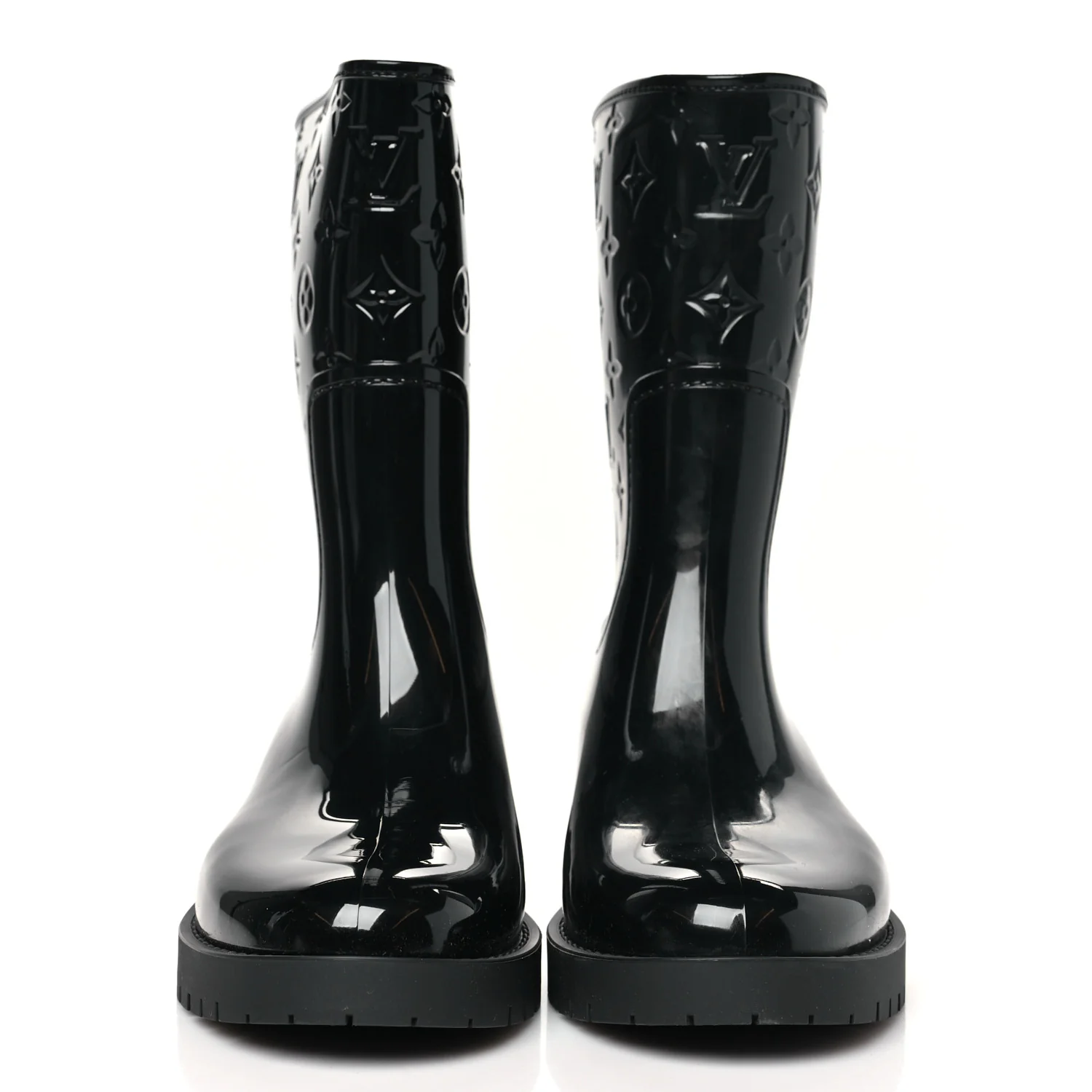Rubber Embossed Monogram Splash Rain Short Boots 38 Black