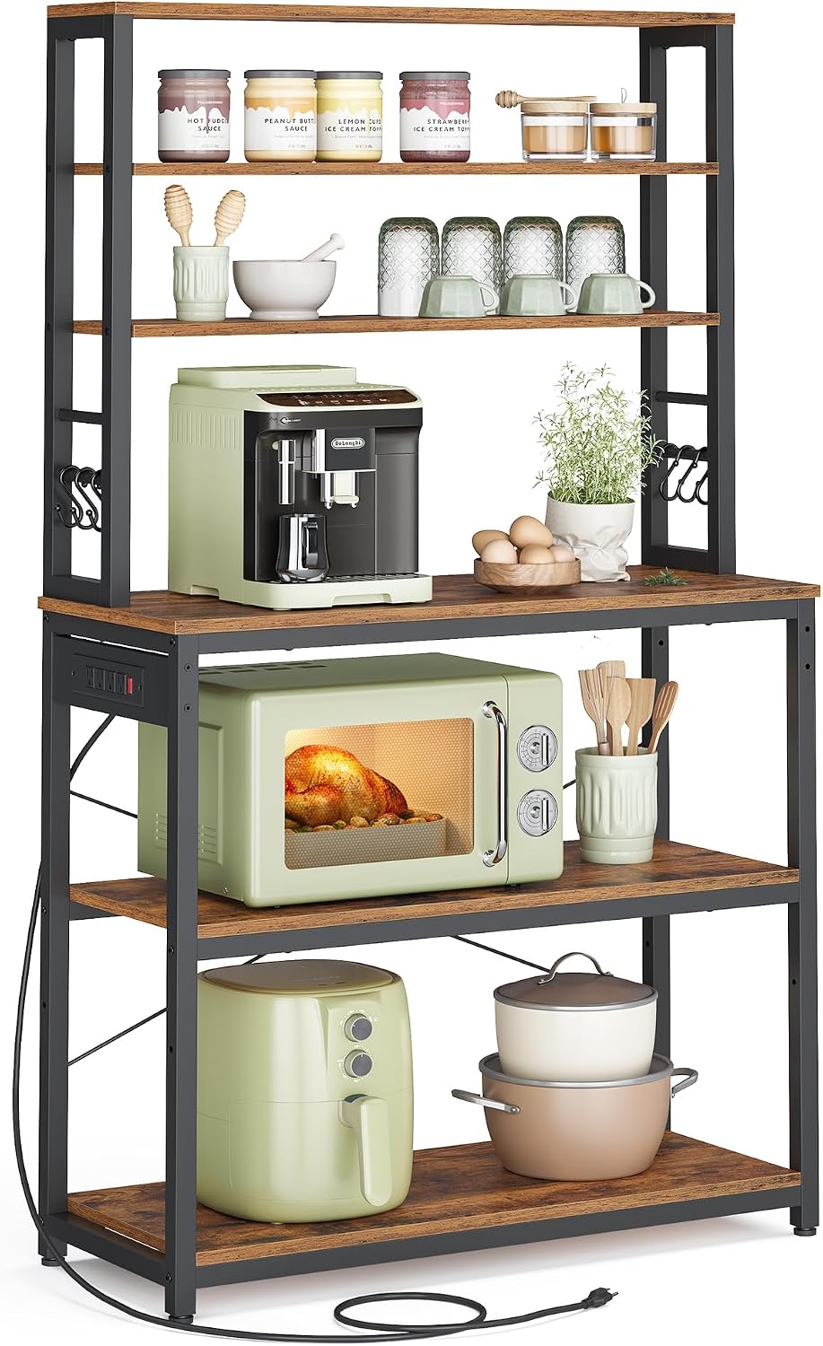 VASAGLE Coffee Bar, 31.5 Inches 6-Tier Baker's Rack with 6 Hooks