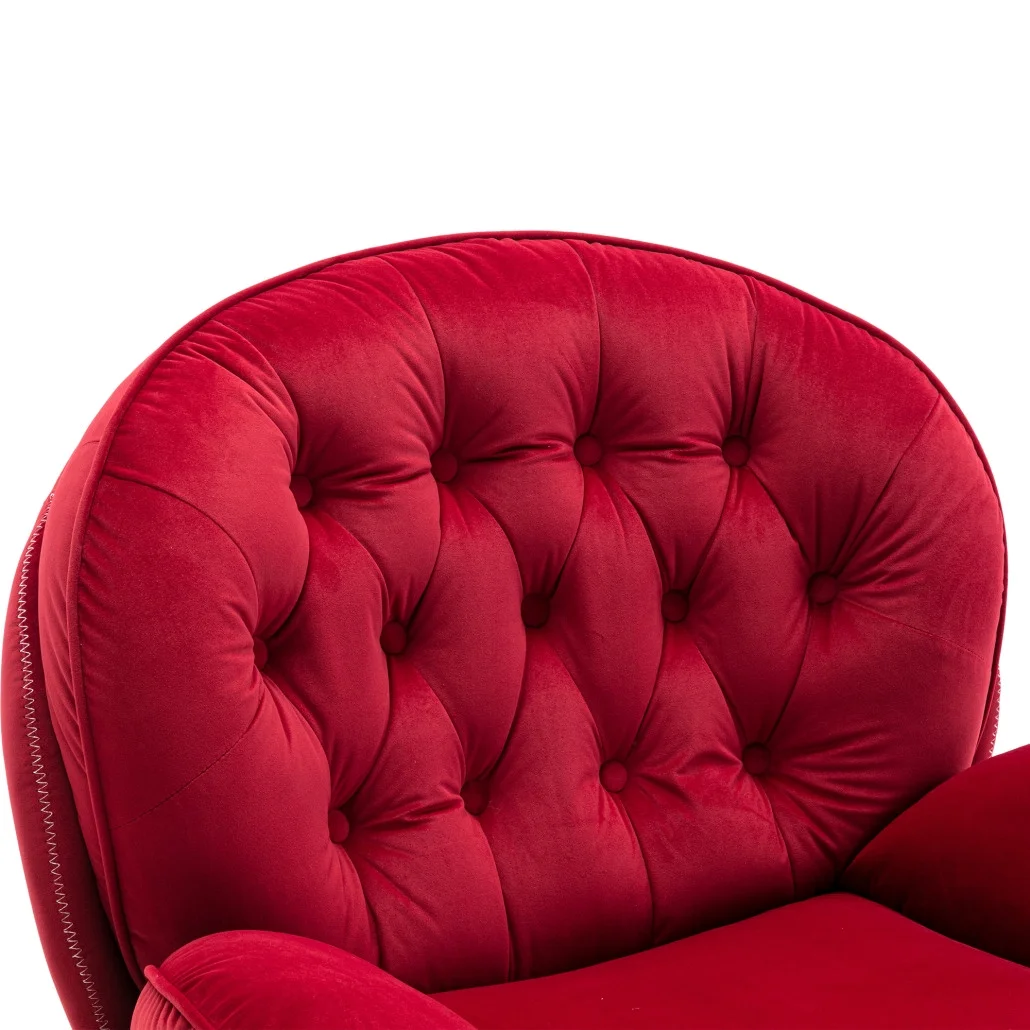 Swivel Accent Chair with Ottoman, Velvet Single Sofa Reading Chair with Metal Frame, Modern Tufted Armchair Comfy Lounge Chairs with Footrest for Living Room, Bedroom, Office, Red(Red) - Image 9