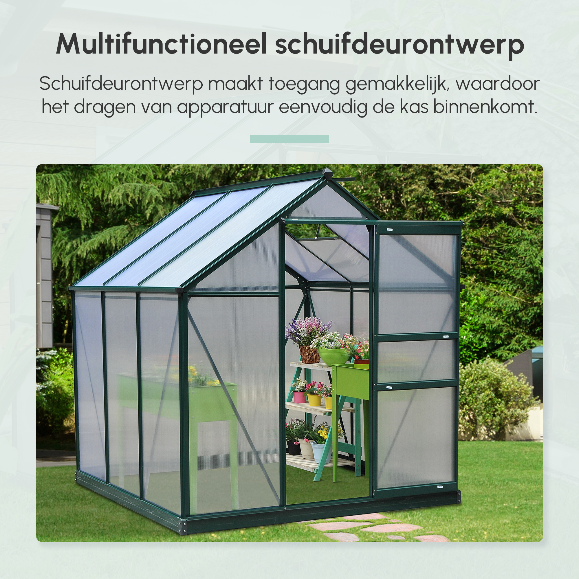 Outsunny aluminium kas met dakraam deur 190 x 192 x 201 cm, groen + transparant