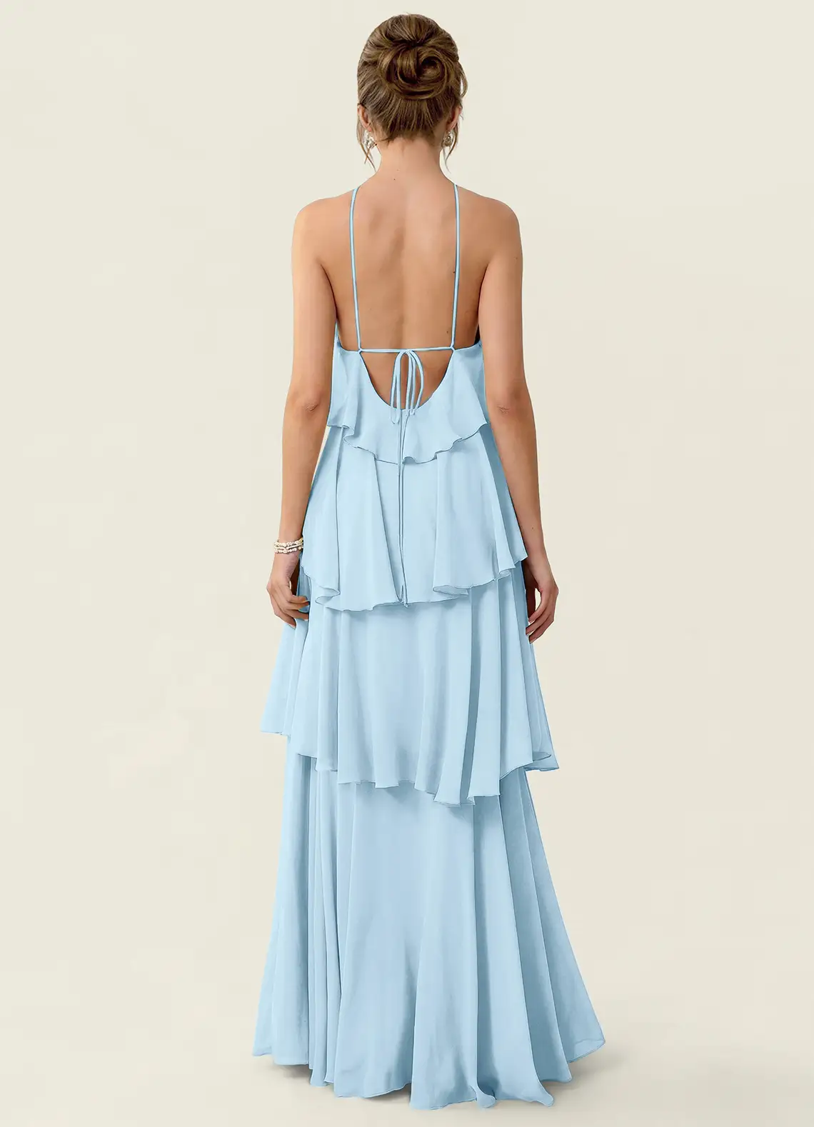 Nevieve Sky Blue Satin Faced Chiffon Ruffles Vacation Dress