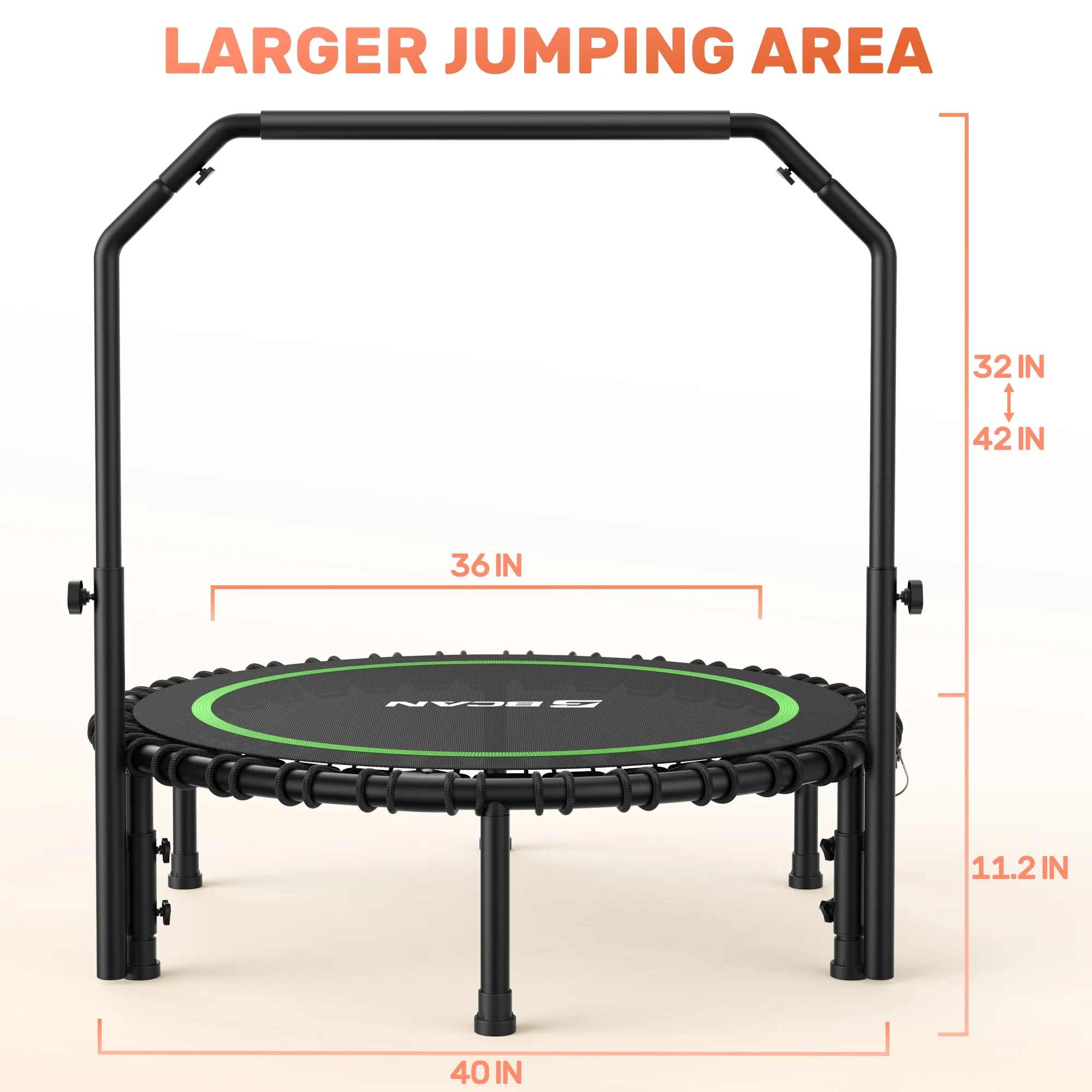 450 LBS Foldable Mini Trampoline, 40" Fitness Trampoline with Bungees, Stable Quiet Exercise Rebounder for Kids/Adults(40in Green) - Image 10