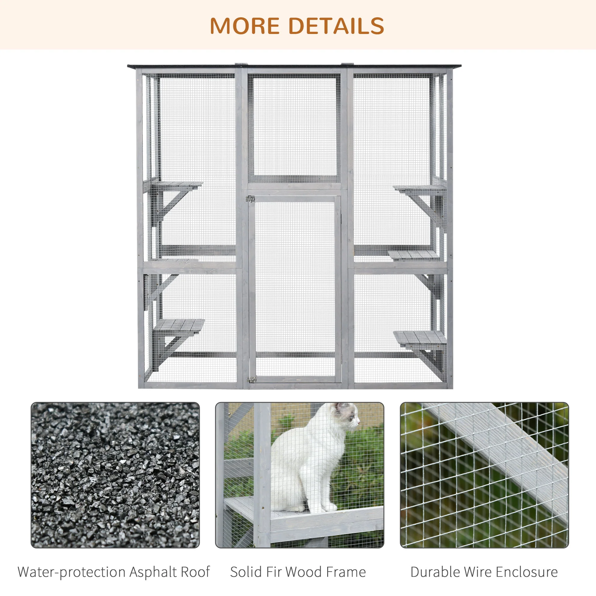 Wooden Catio Enclosure with Weather Protection, 6 Platforms, Outdoor, Large, 71" x 38.5" x 71" - Image 3