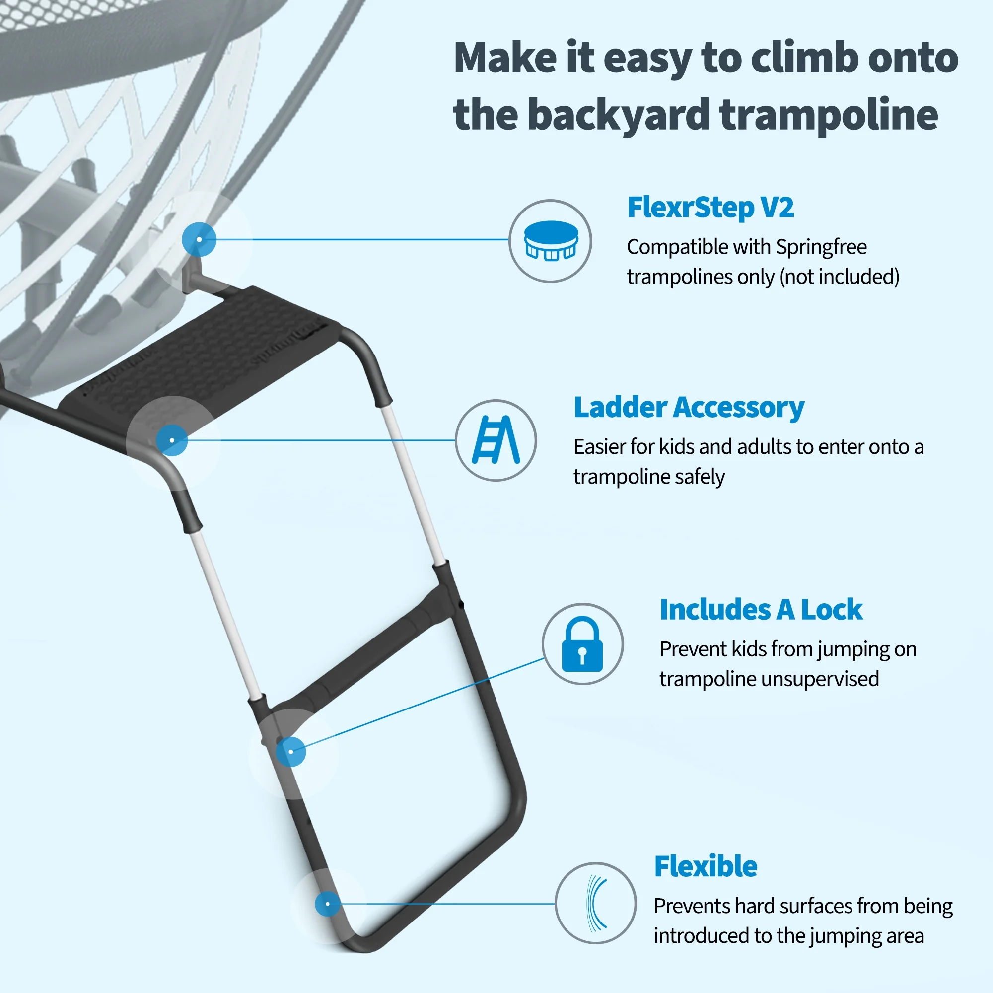 FlexrStep V2 Trampoline Ladder with Safety Lock, Silver/Black(Ladder) - Image 4
