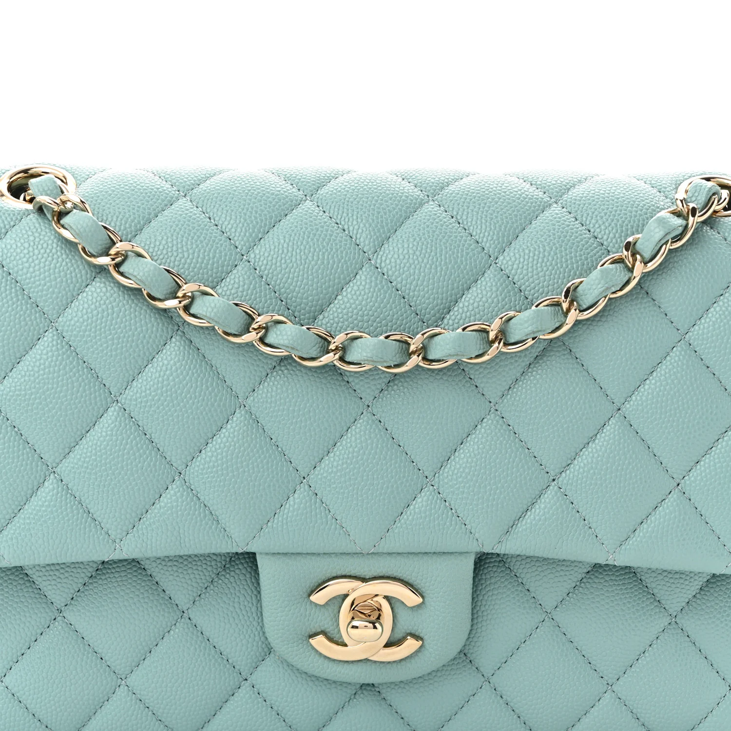 Caviar Quilted Medium Double Flap Light Blue